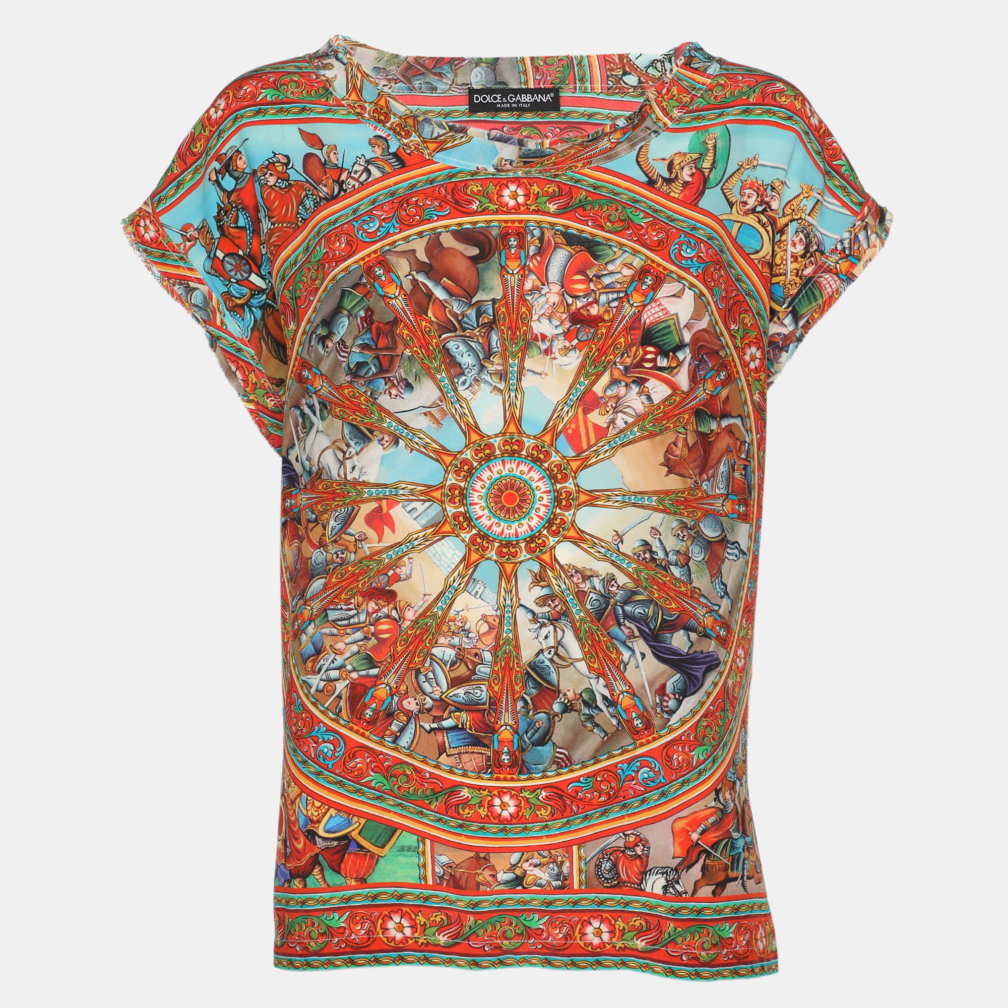 

Dolce & Gabbana Multicolor Medieval Print Silk Cap Sleeve Top M