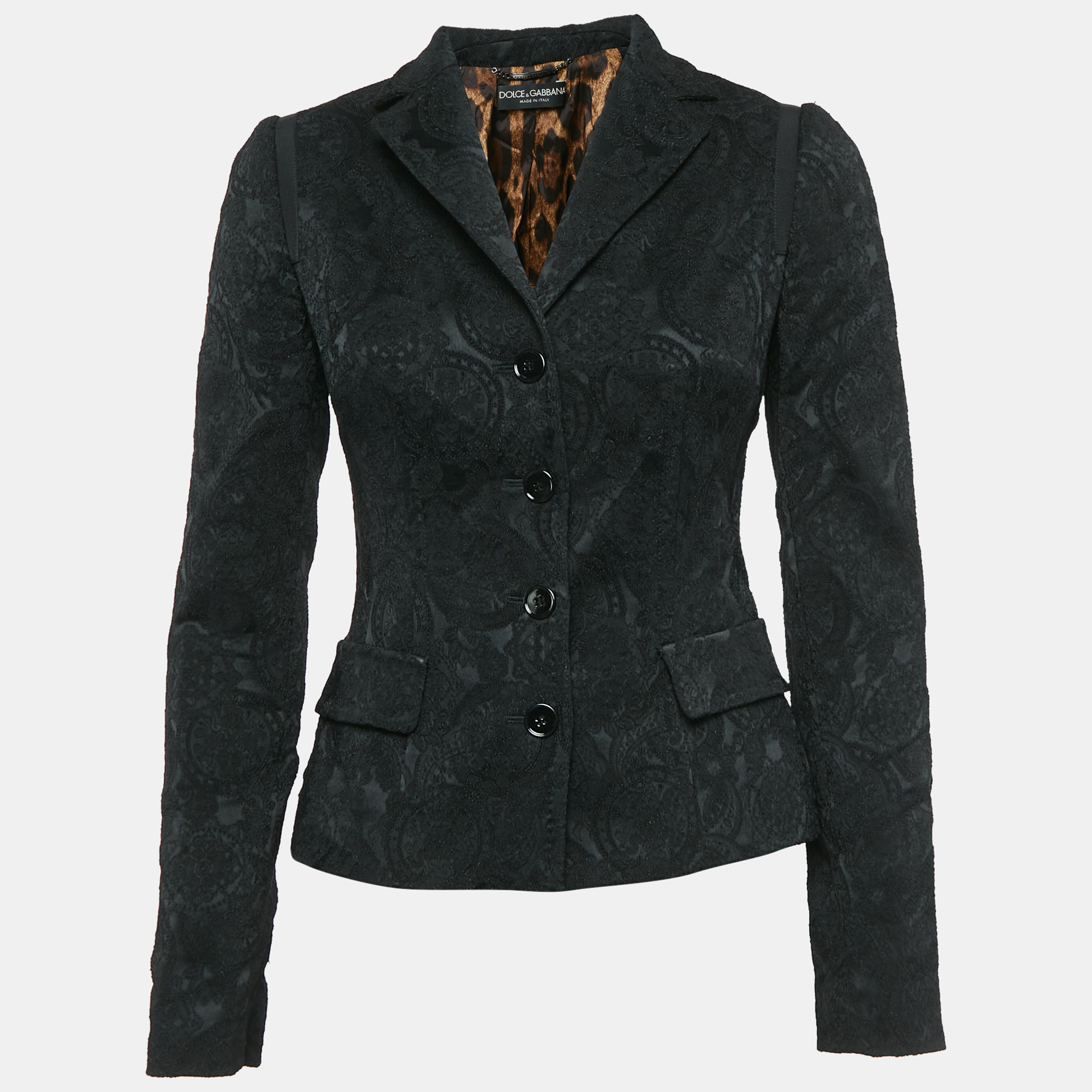 

Dolce & Gabbana Black Jacquard Single Breasted Blazer S