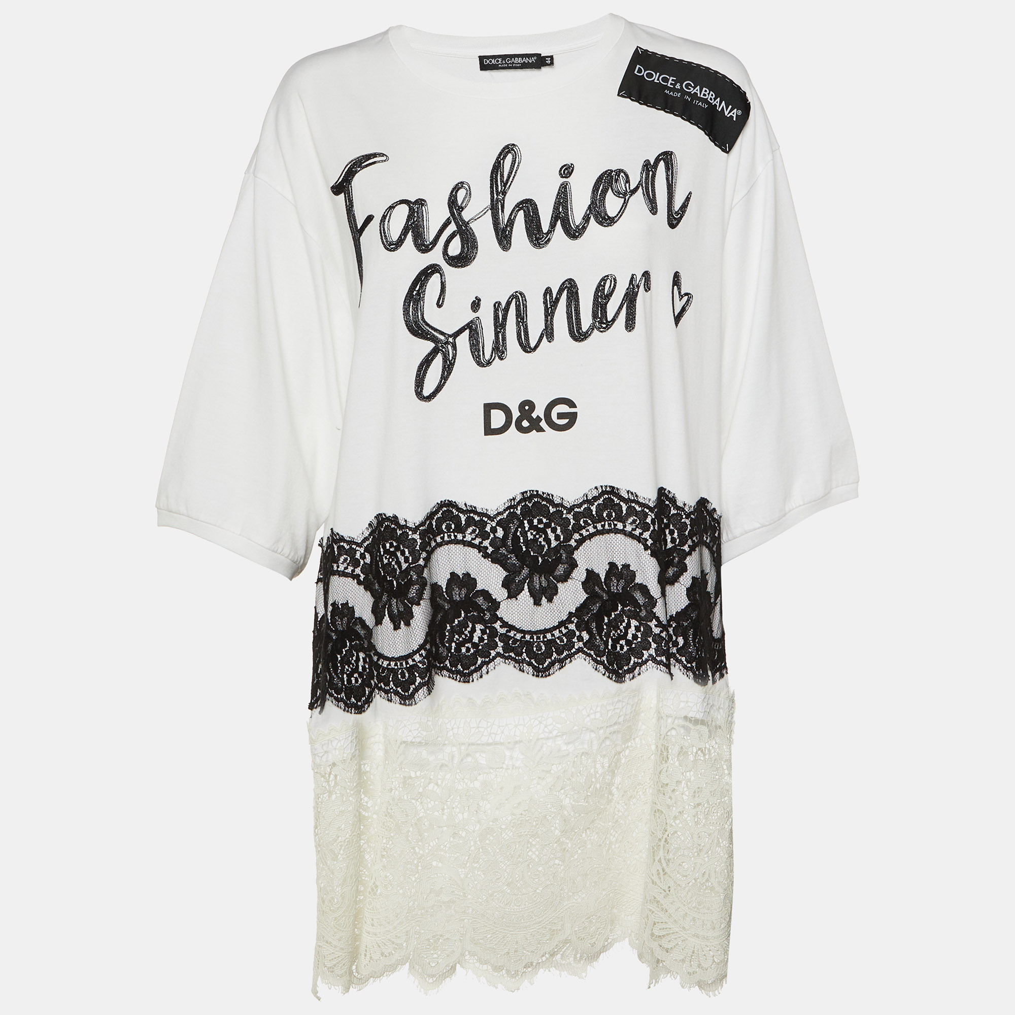 

Dolce & Gabbana Monochrome Cotton Lace Trim Tunic M, White