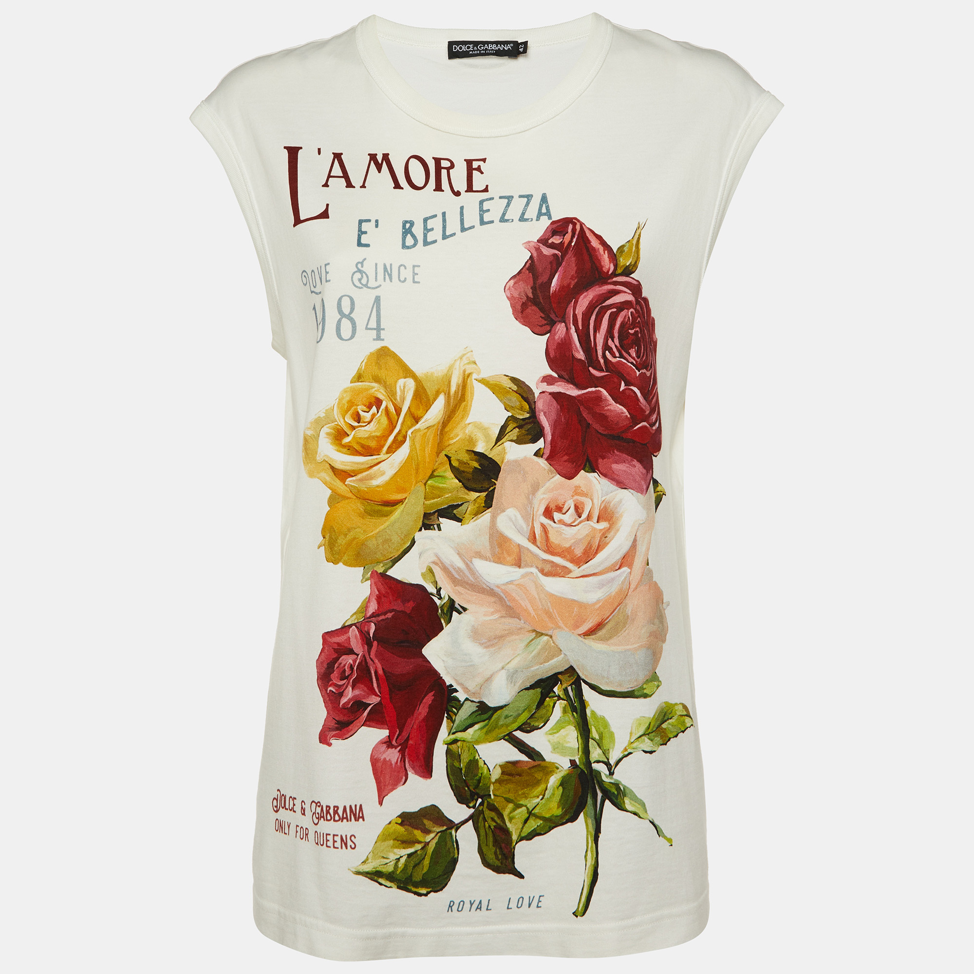 

Dolce & Gabbana White L'amore e Bellezza Print Cotton Sleeveless T-Shirt M