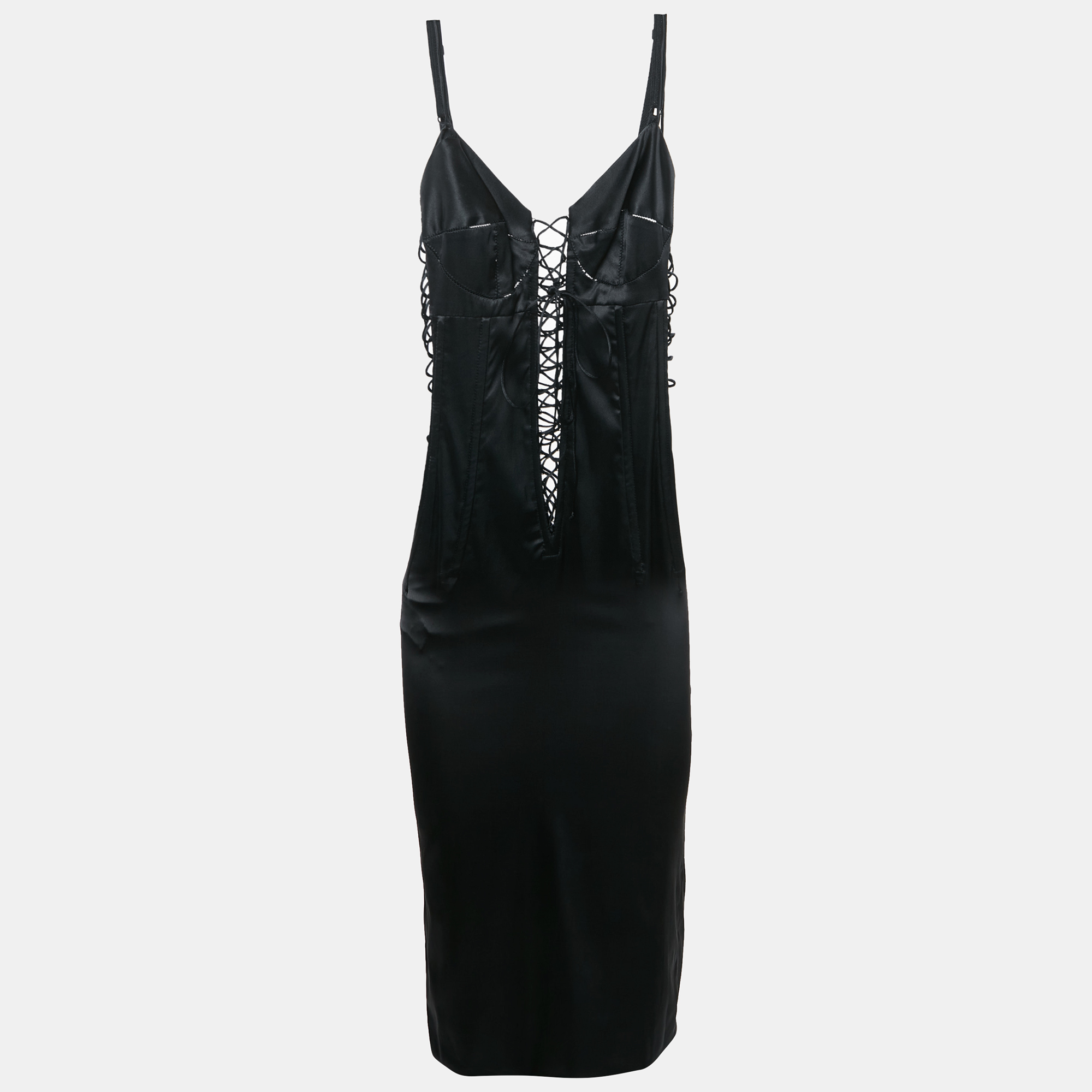 

Dolce & Gabbana Black Silk Blend Satin Lace-Up Detail Corset Dress S