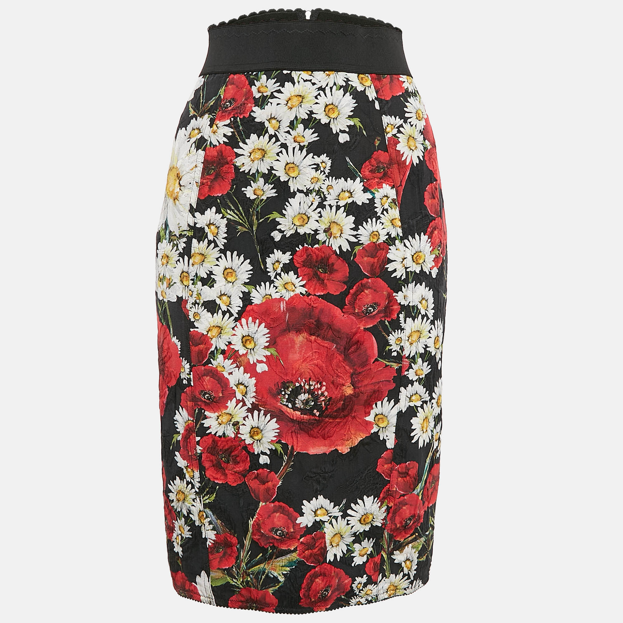 

Dolce & Gabbana Black/Multicolor Floral Print Jacquard Pencil Skirt M