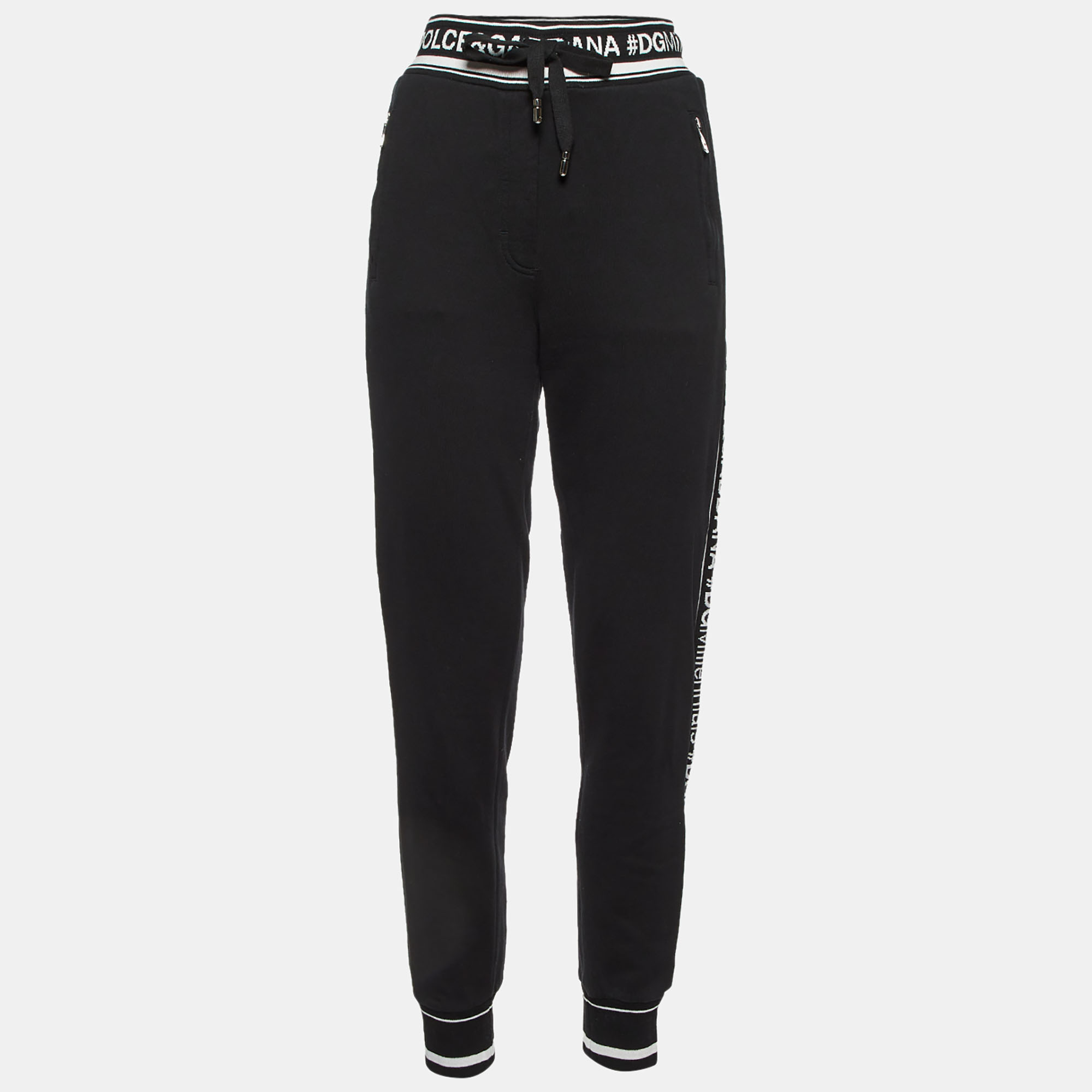 

Dolce & Gabbana Black Cotton Logo Band Trim Joggers S