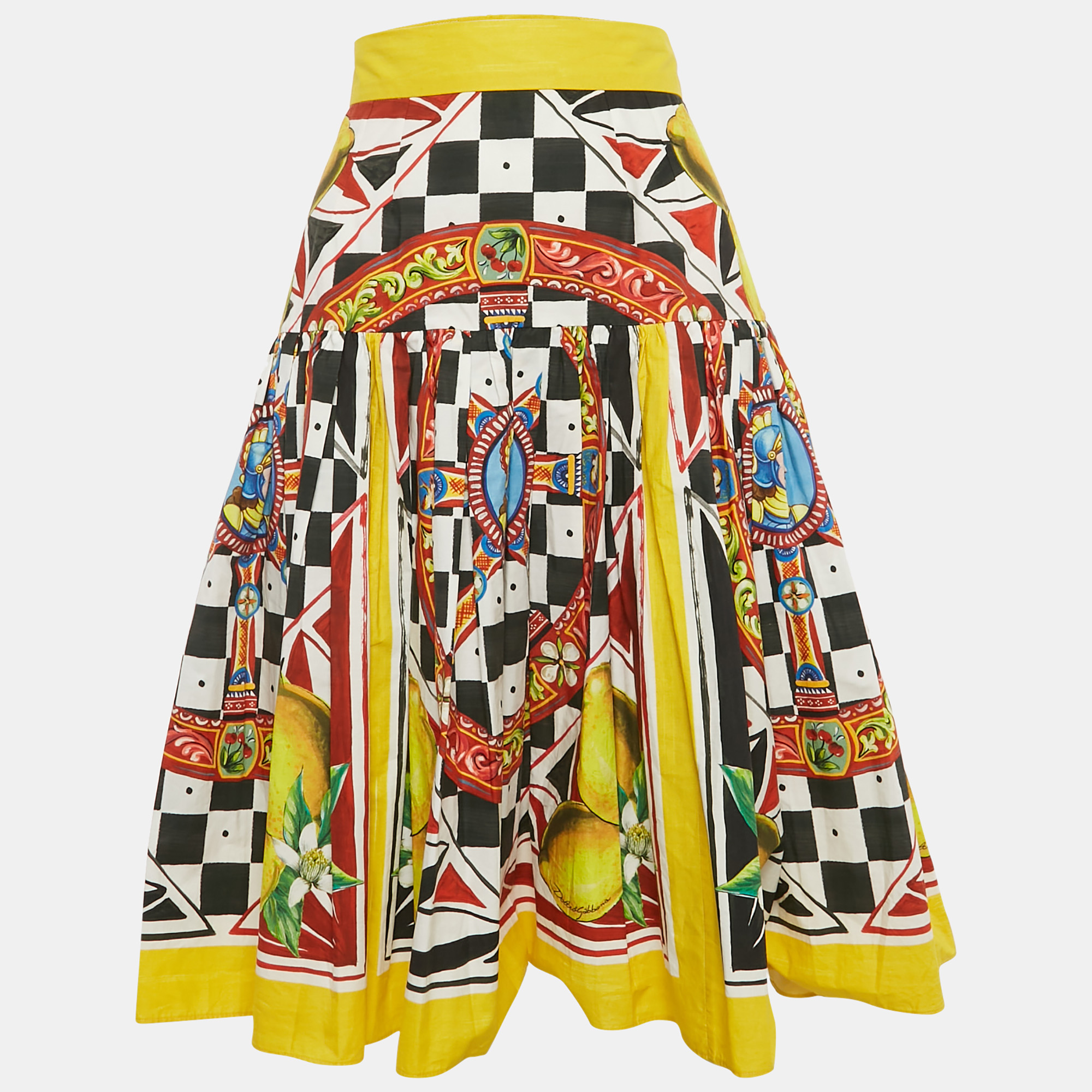 

Dolce & Gabbana Yellow Sicilian Carretto Lemon Print Poplin Midi Skirt S