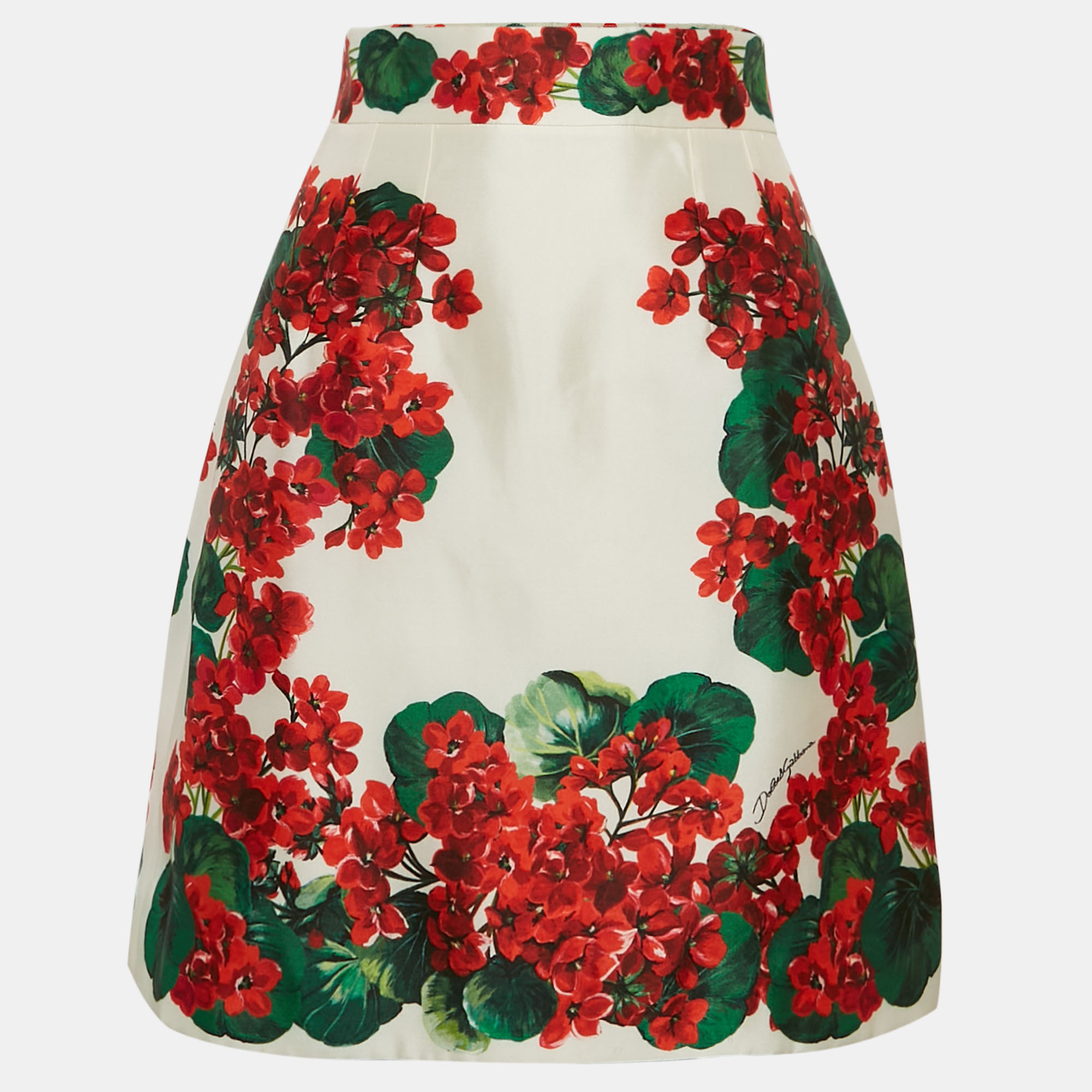 

Dolce & Gabbana White/Red Floral Print Silk Mini Skirt S