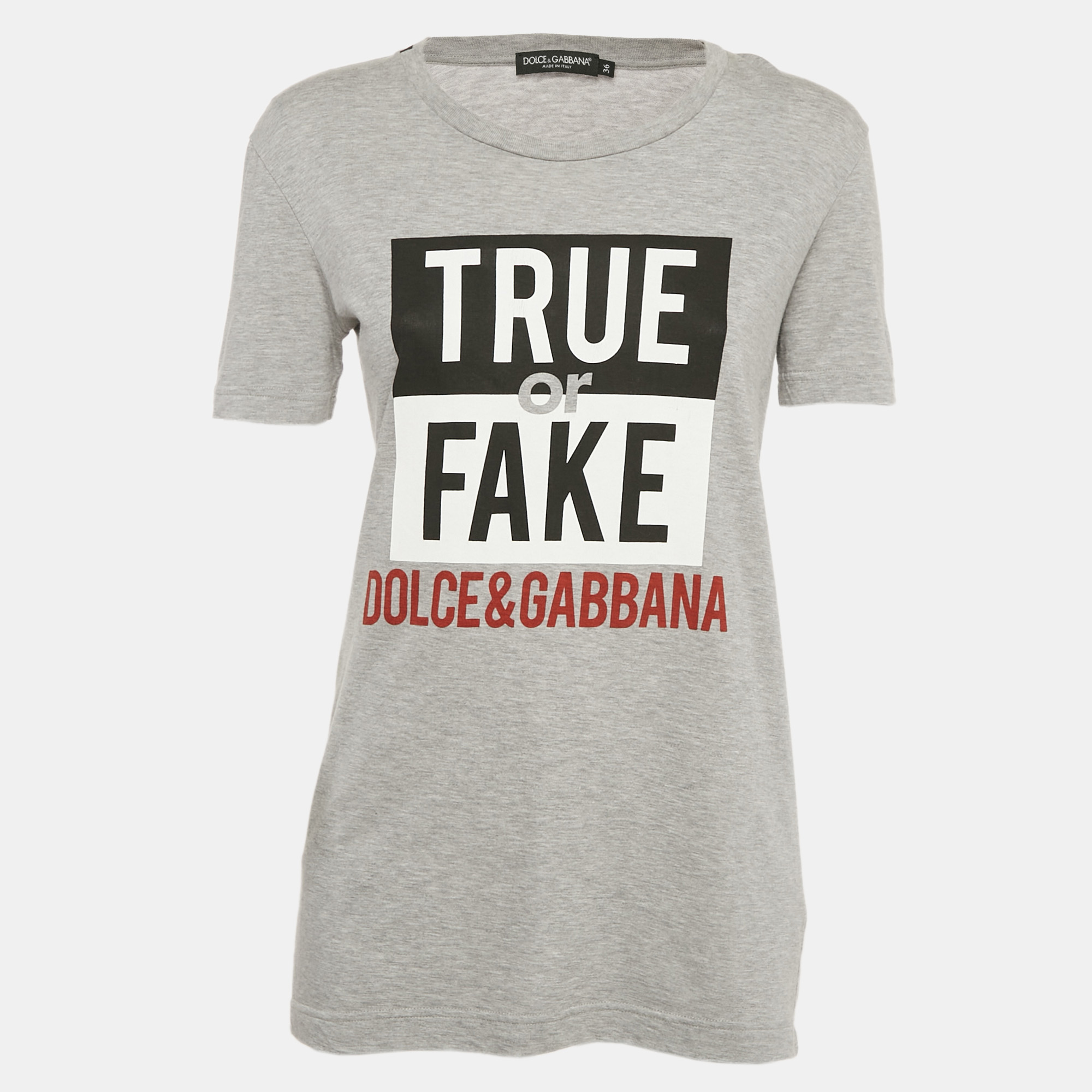 

Dolce & Gabbana Grey Fake or Real Print Jersey T-Shirt XS