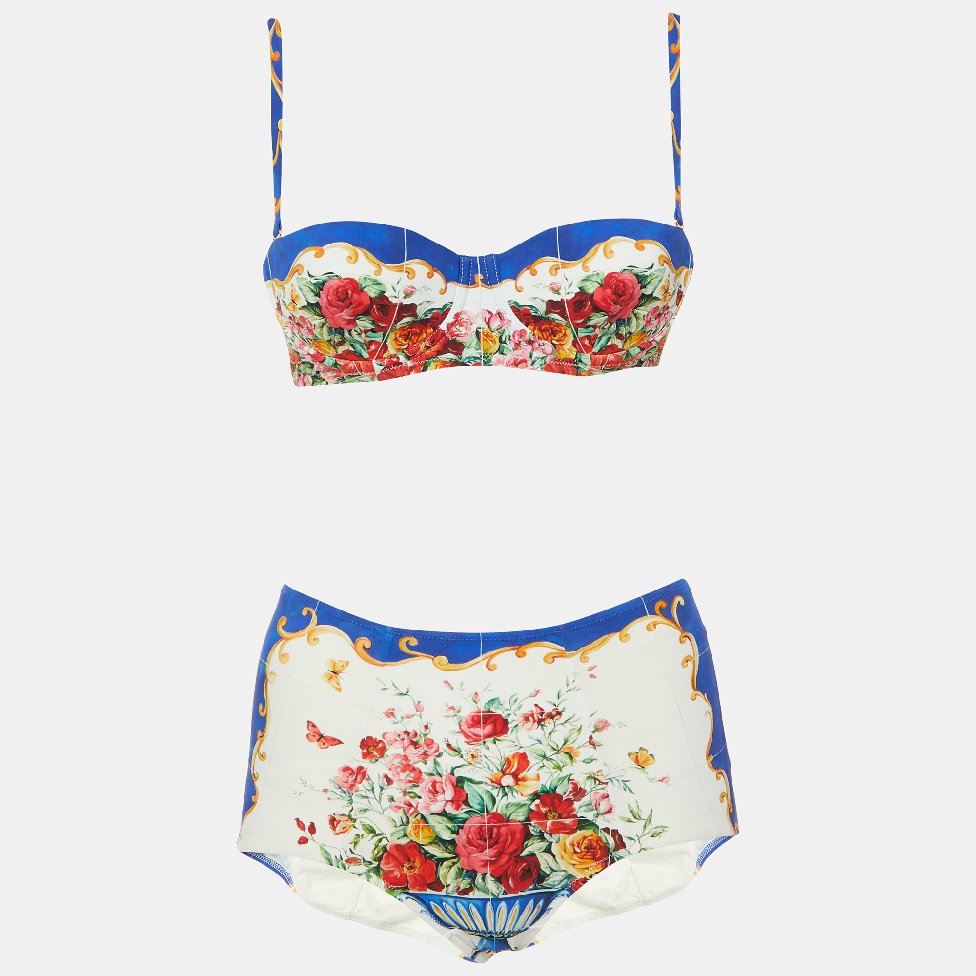 

Dolce & Gabbana Beachwear Blue Majolica Print Jersey Bikini Set S