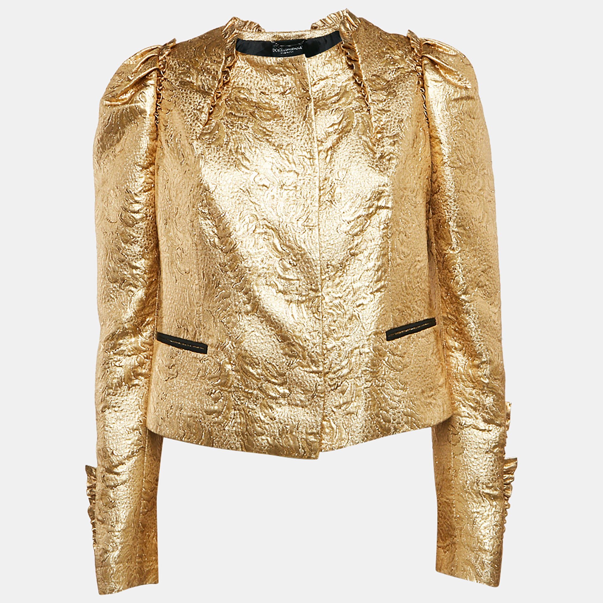 

Dolce & Gabbana Gold Lurex Blend Jacquard Ruffled Blazer M