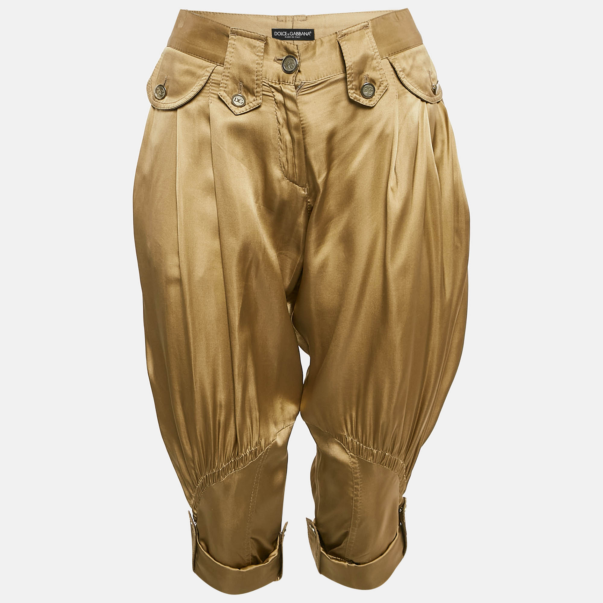 

Dolce & Gabbana Gold Satin Trim Detail Capri Pants S