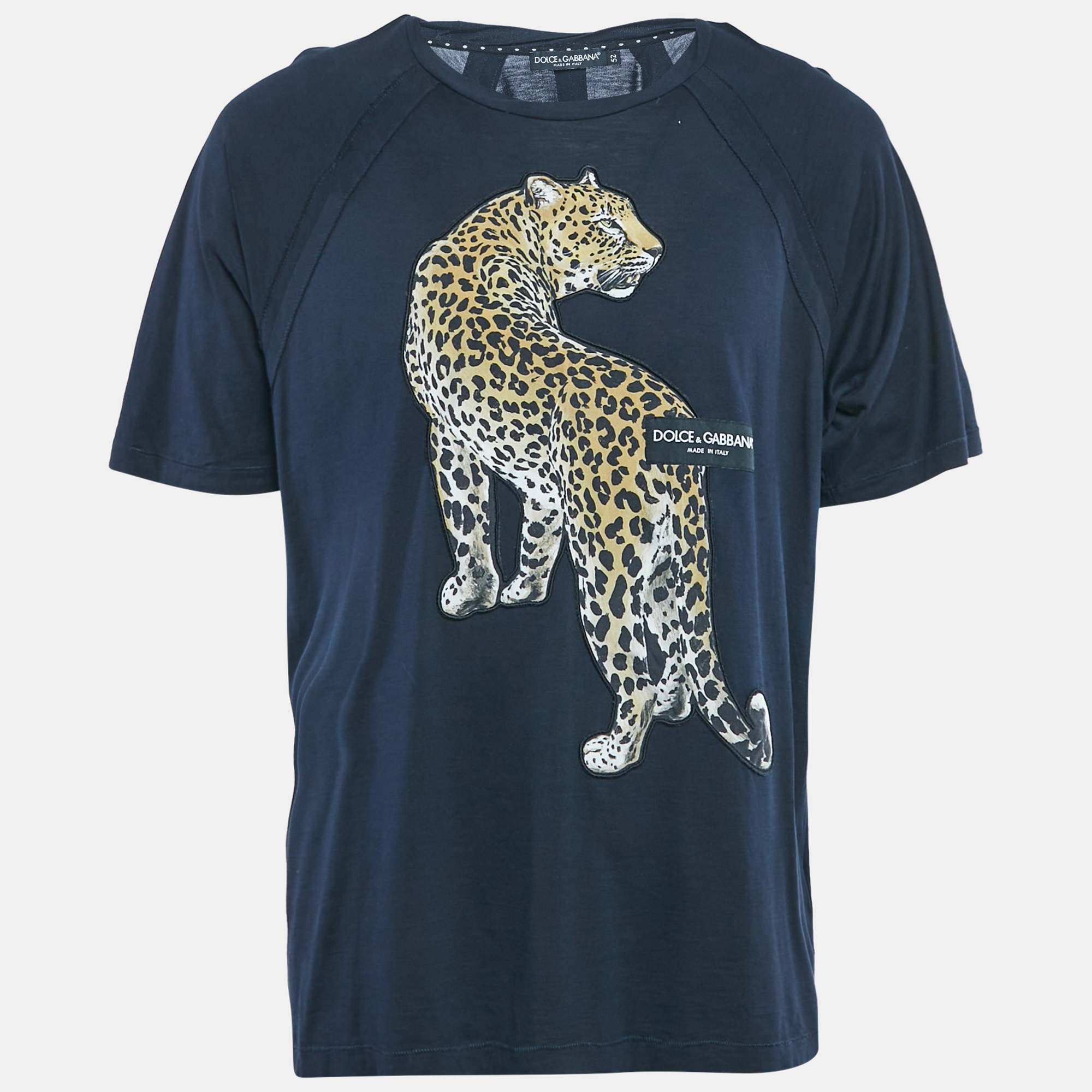 

Dolce & Gabbana Navy Blue Leopard Applique Jersey T-Shirt XL