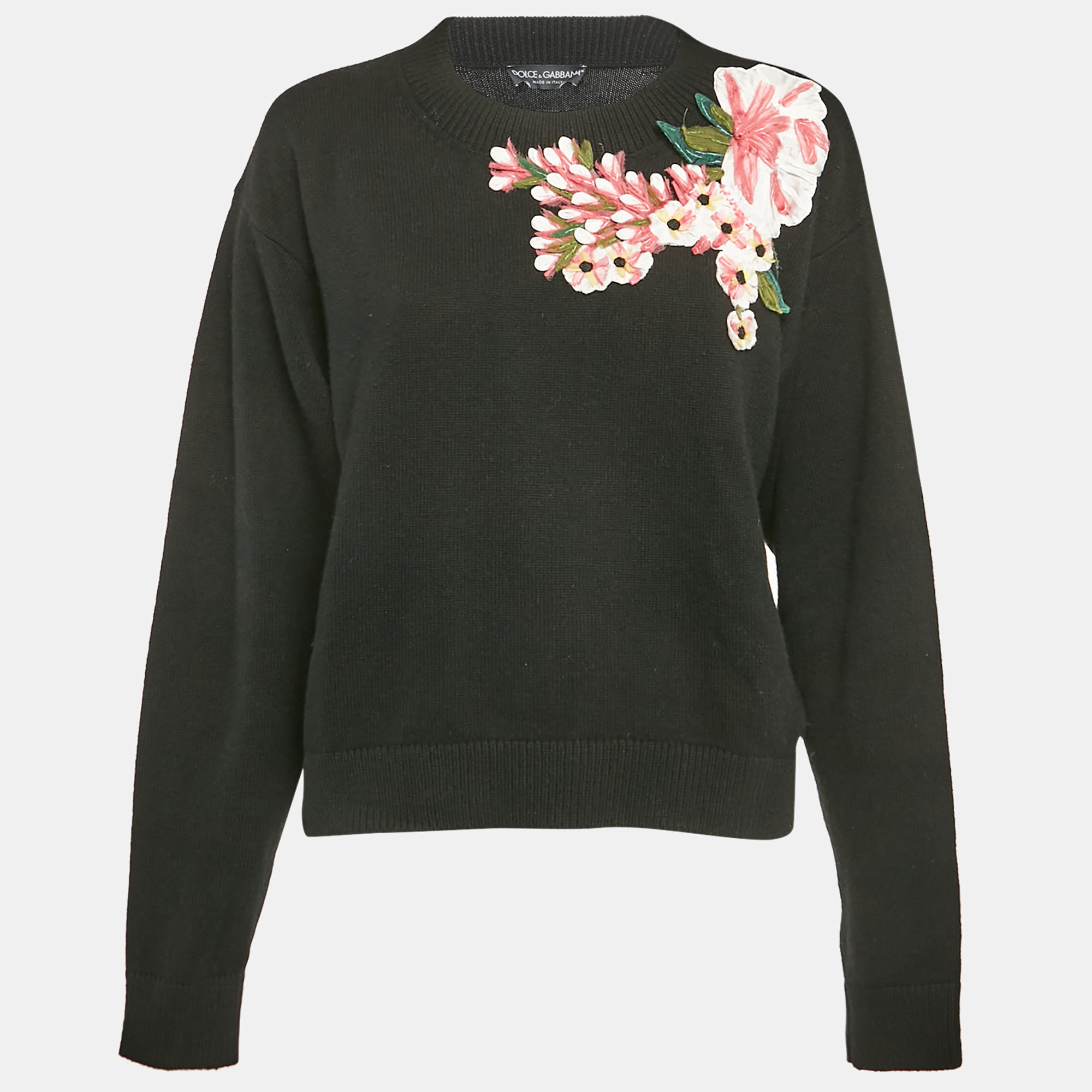 

Dolce & Gabbana Black Floral Applique Wool Sweater M