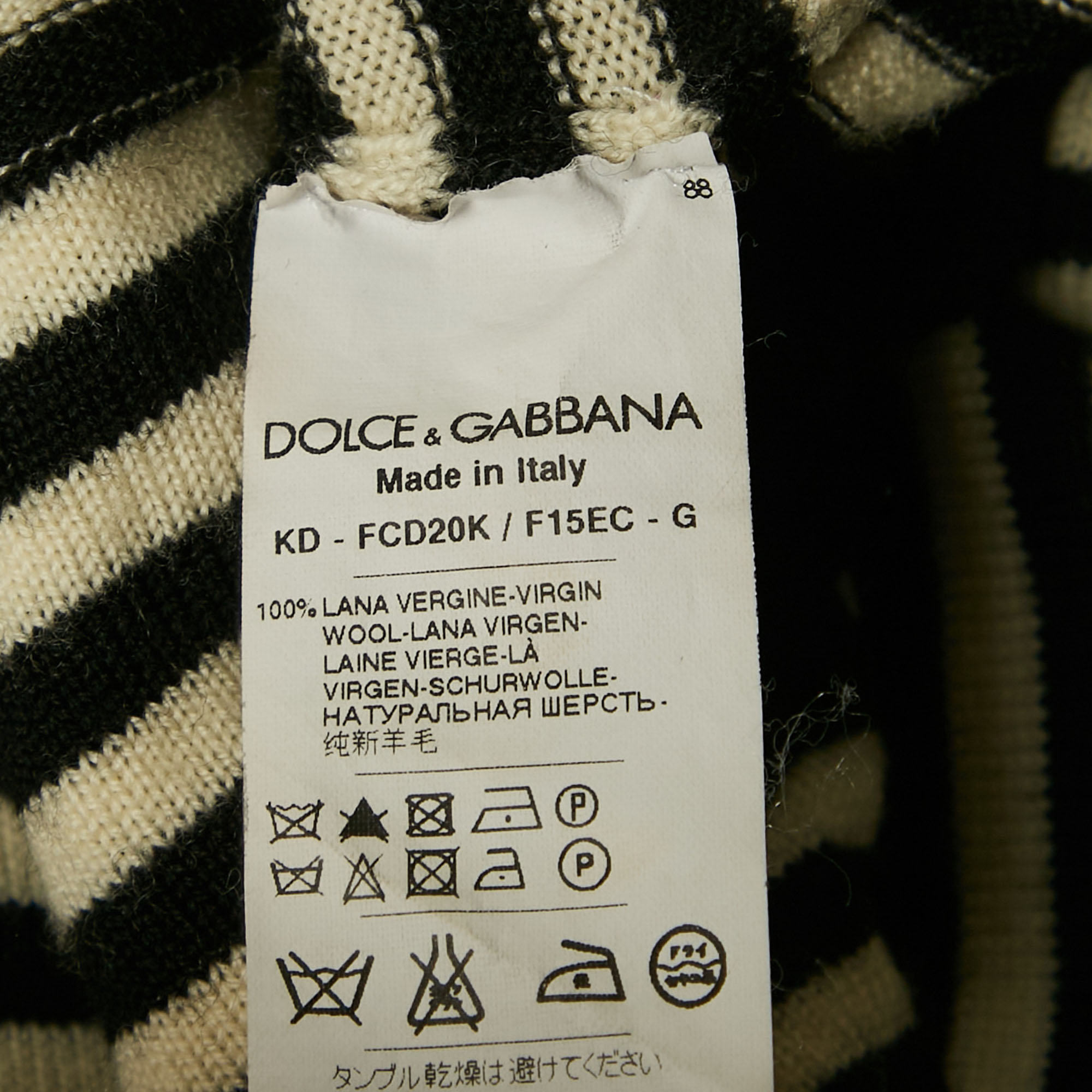 Dolce & Gabbana Black/White Stripe Long Sleeve Wool Sweater Top S 
