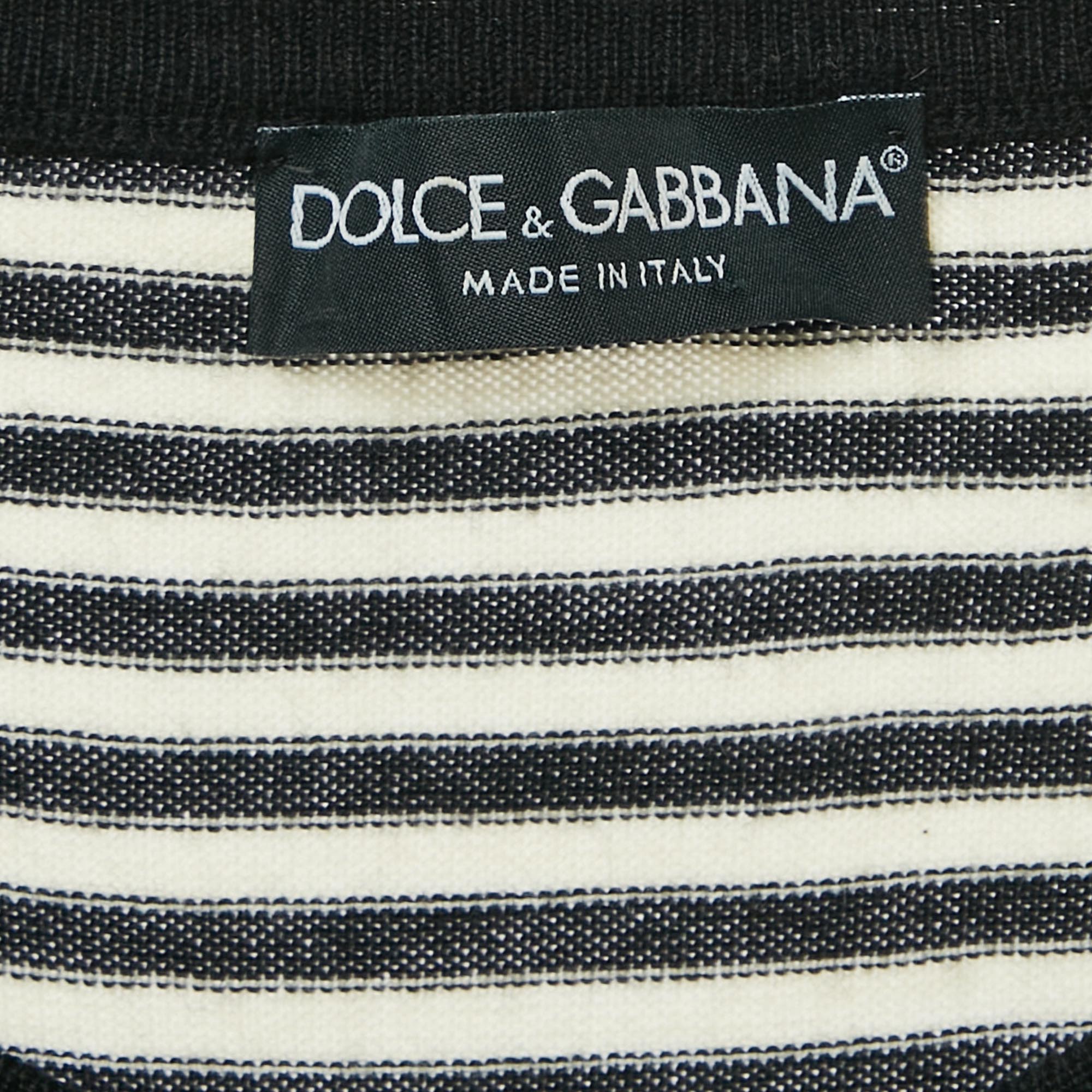 Dolce & Gabbana Black/White Stripe Long Sleeve Wool Sweater Top S 