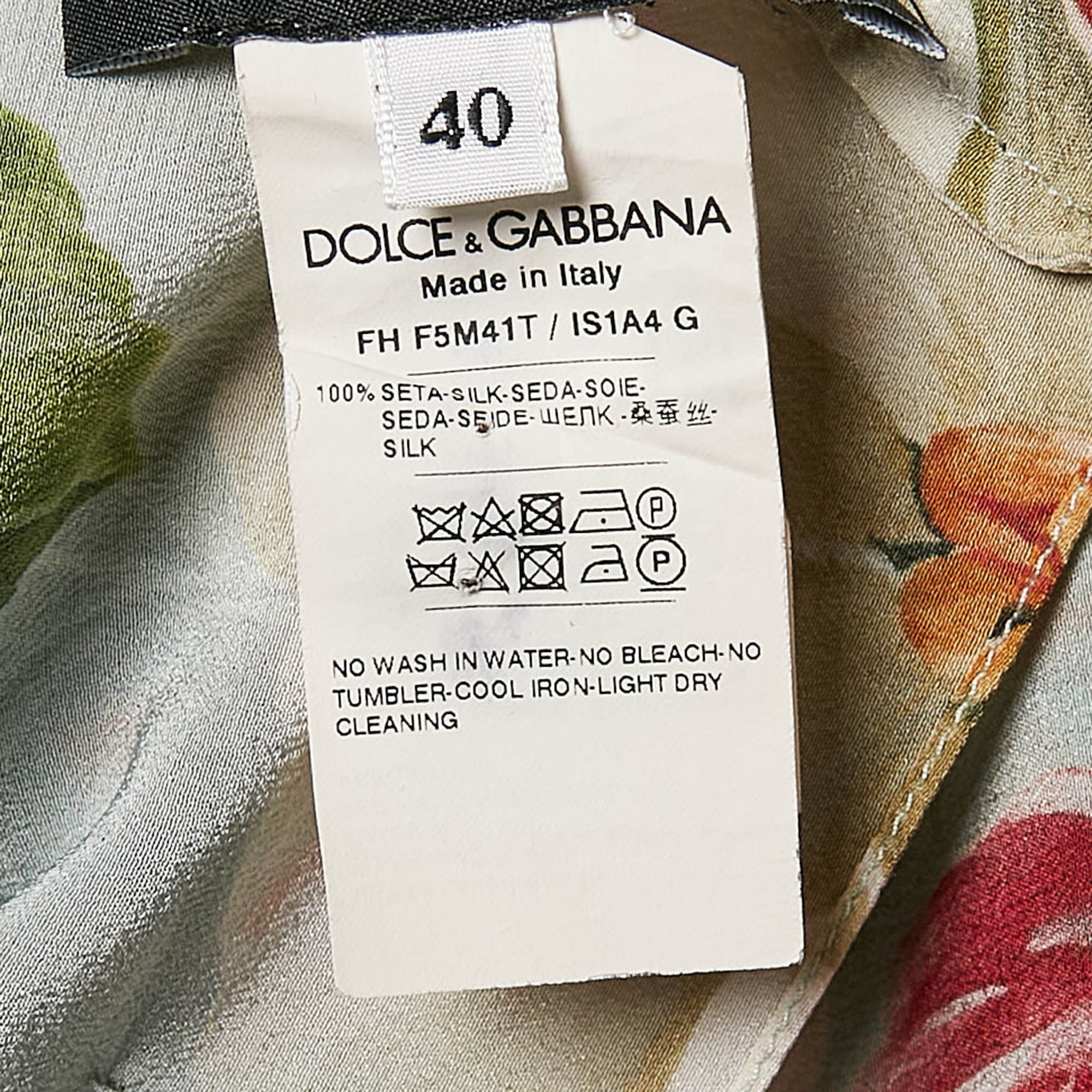 Dolce & Gabbana Multicolor Floral Print Ruffled Tie-Up Detail Crop Shirt S 