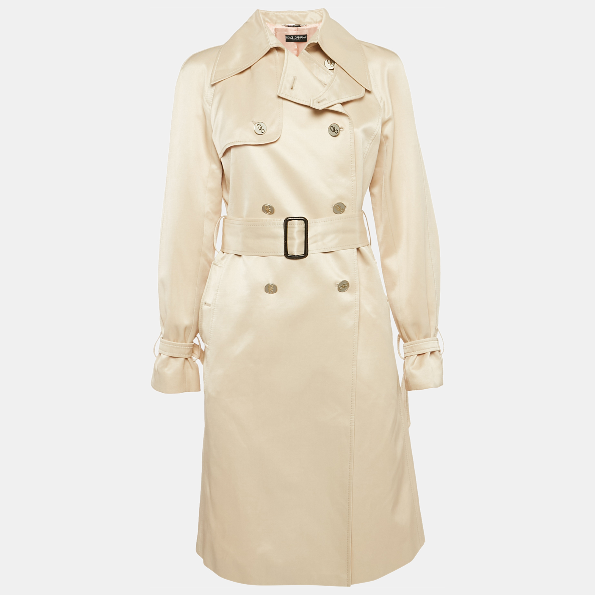 

Dolce & Gabbana Beige Silk Double Breasted Trench Coat M