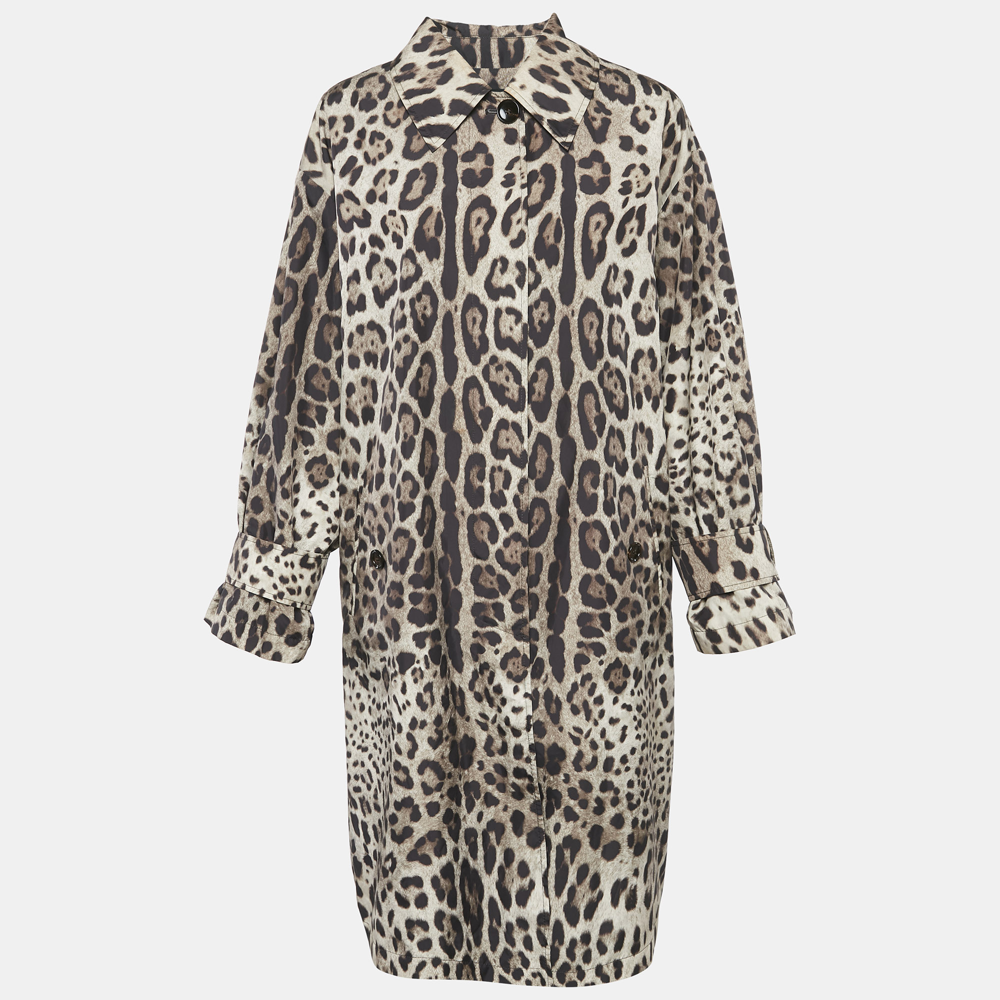 

Dolce & Gabbana Brown/Beige Leopard Print Synthetic Button Front Long Coat M