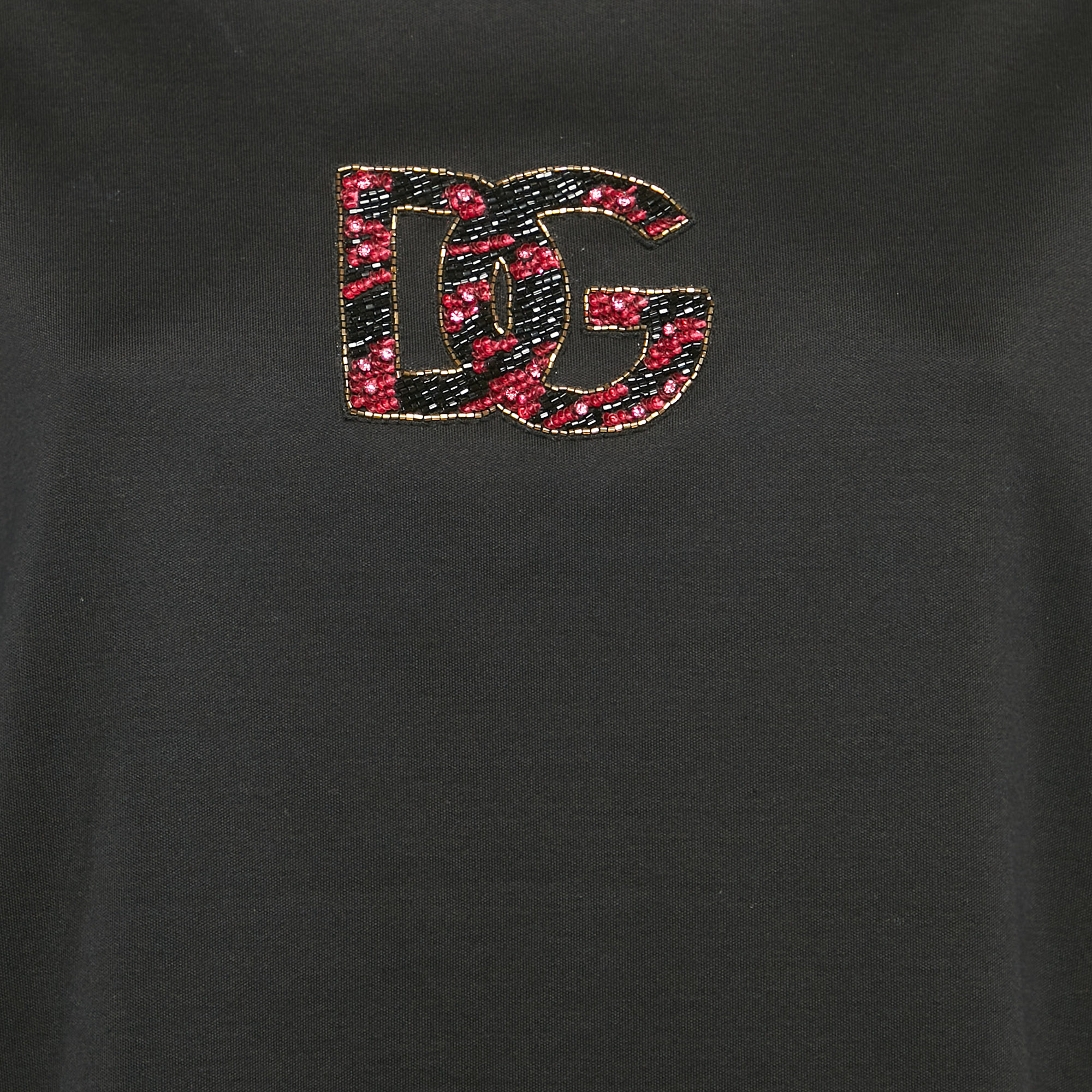Dolce & Gabbana Black Logo Embellished Jersey T-Shirt M 