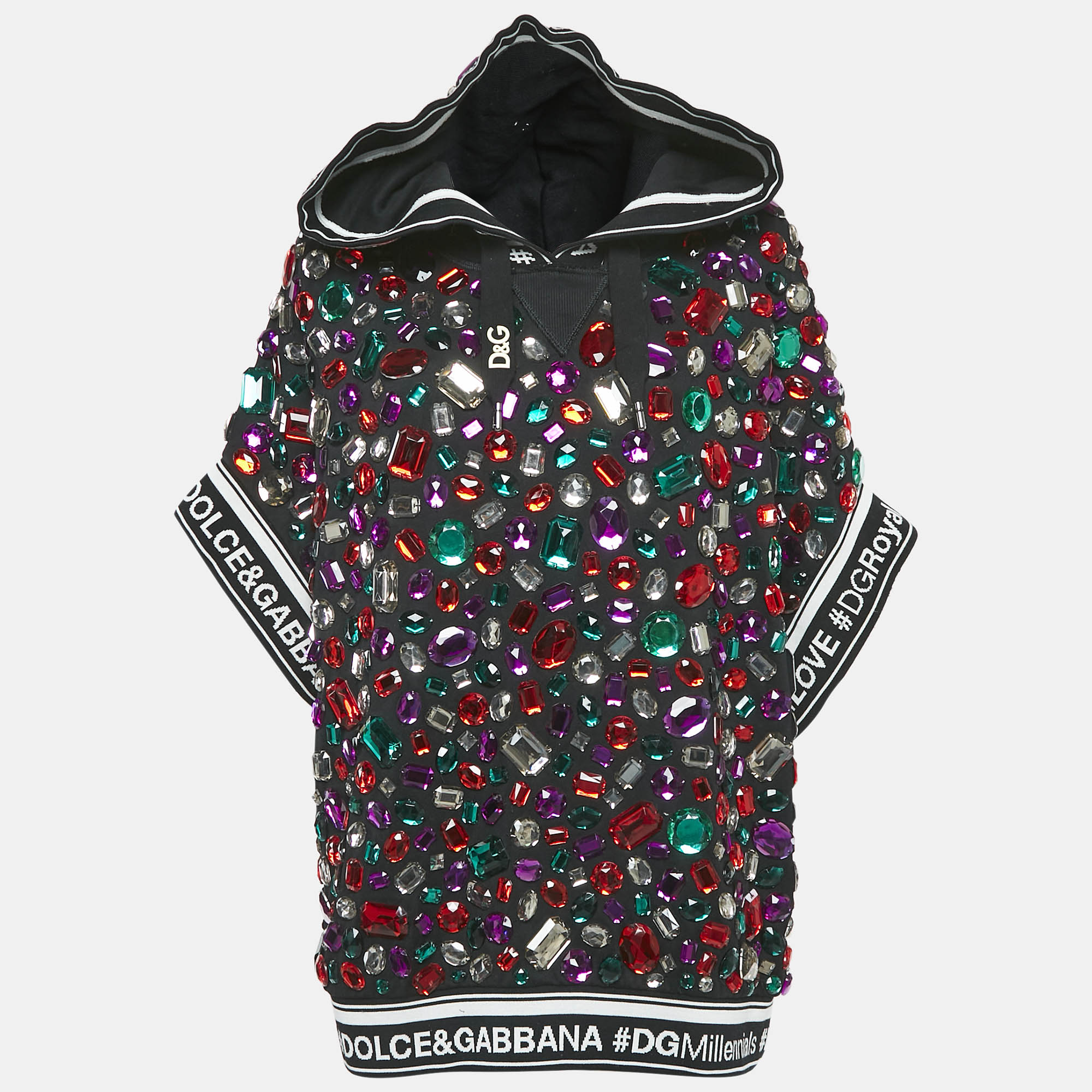 

Dolce & Gabbana Black Crystal Embellished Short Sleeve Hooded Sweatshirt S