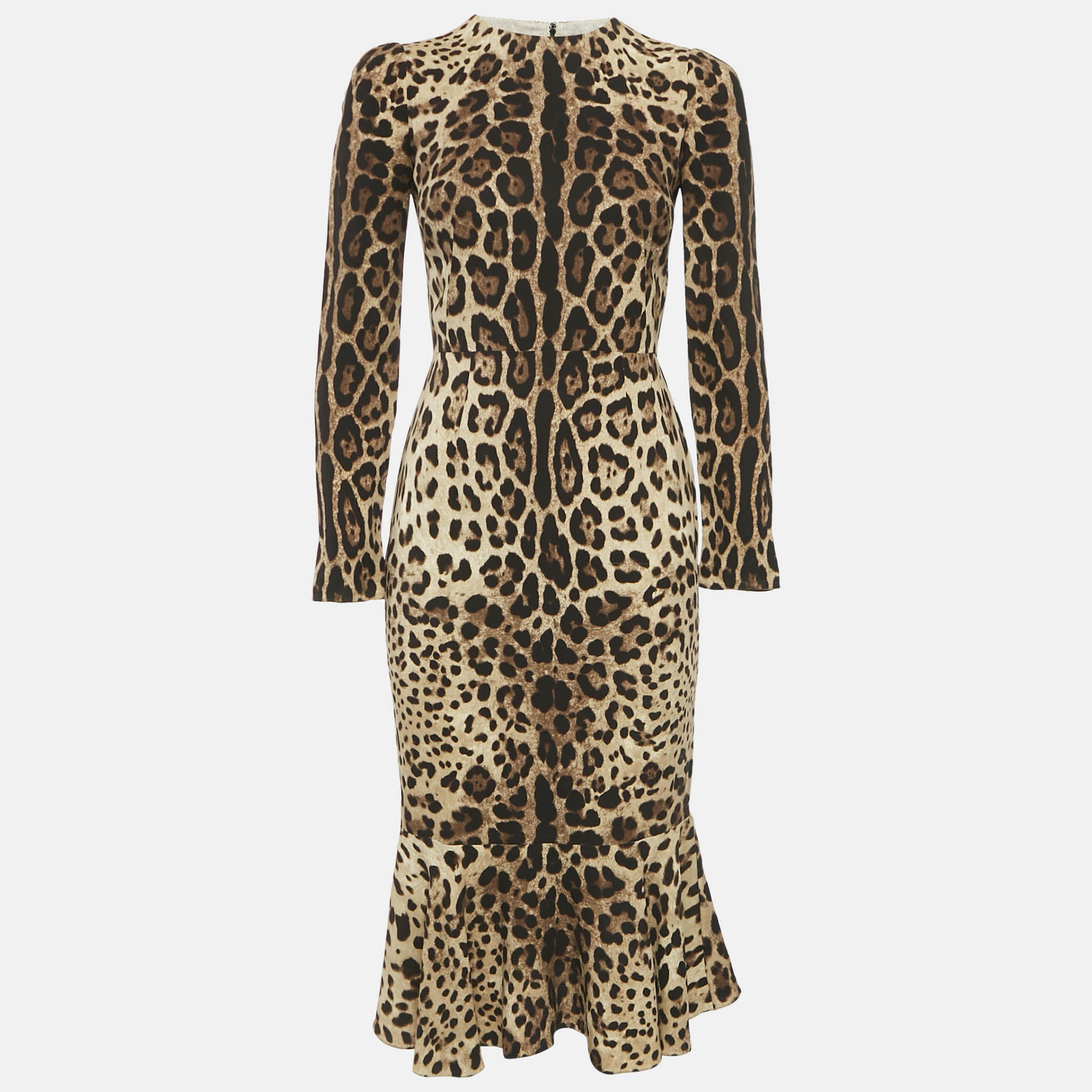 

Dolce & Gabbana Brown Animal Print Silk Flounce Midi Dress S