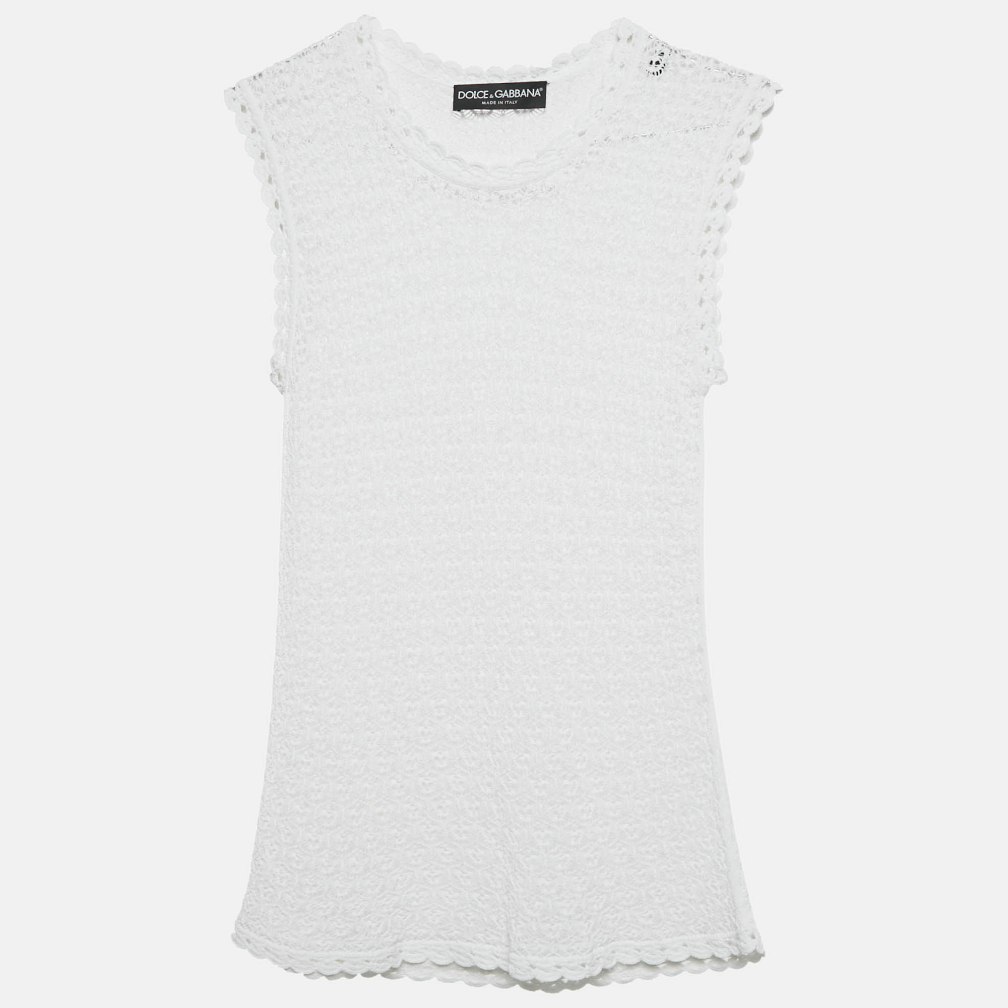 

Dolce & Gabbana White Crochet Sleeveless Sheer Top S