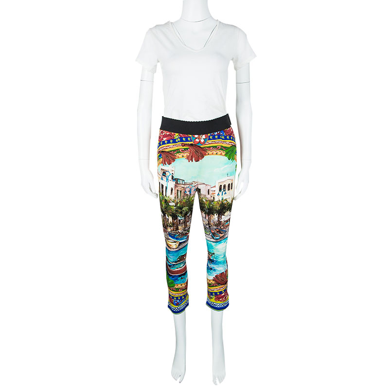 

Dolce & Gabbana Mondello Print Elasticized Waist Silk Charmeuse Pants, Multicolor