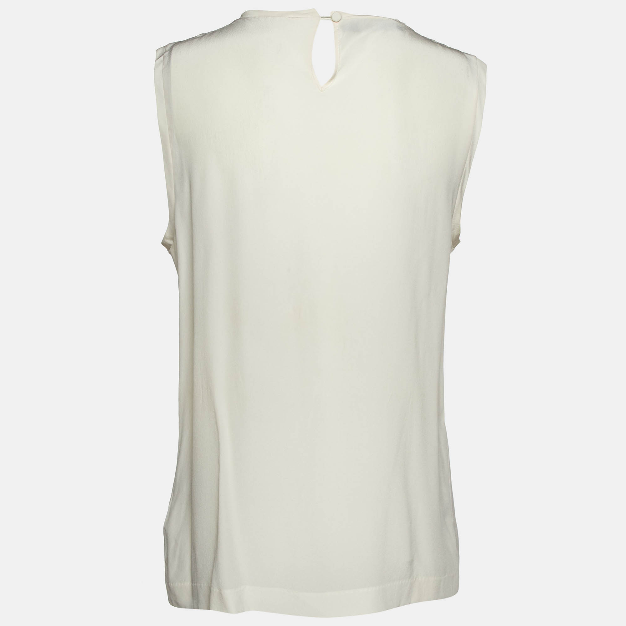 Dolce & Gabbana Cream Silk Floral Logo Detail Sleeveless Top M 