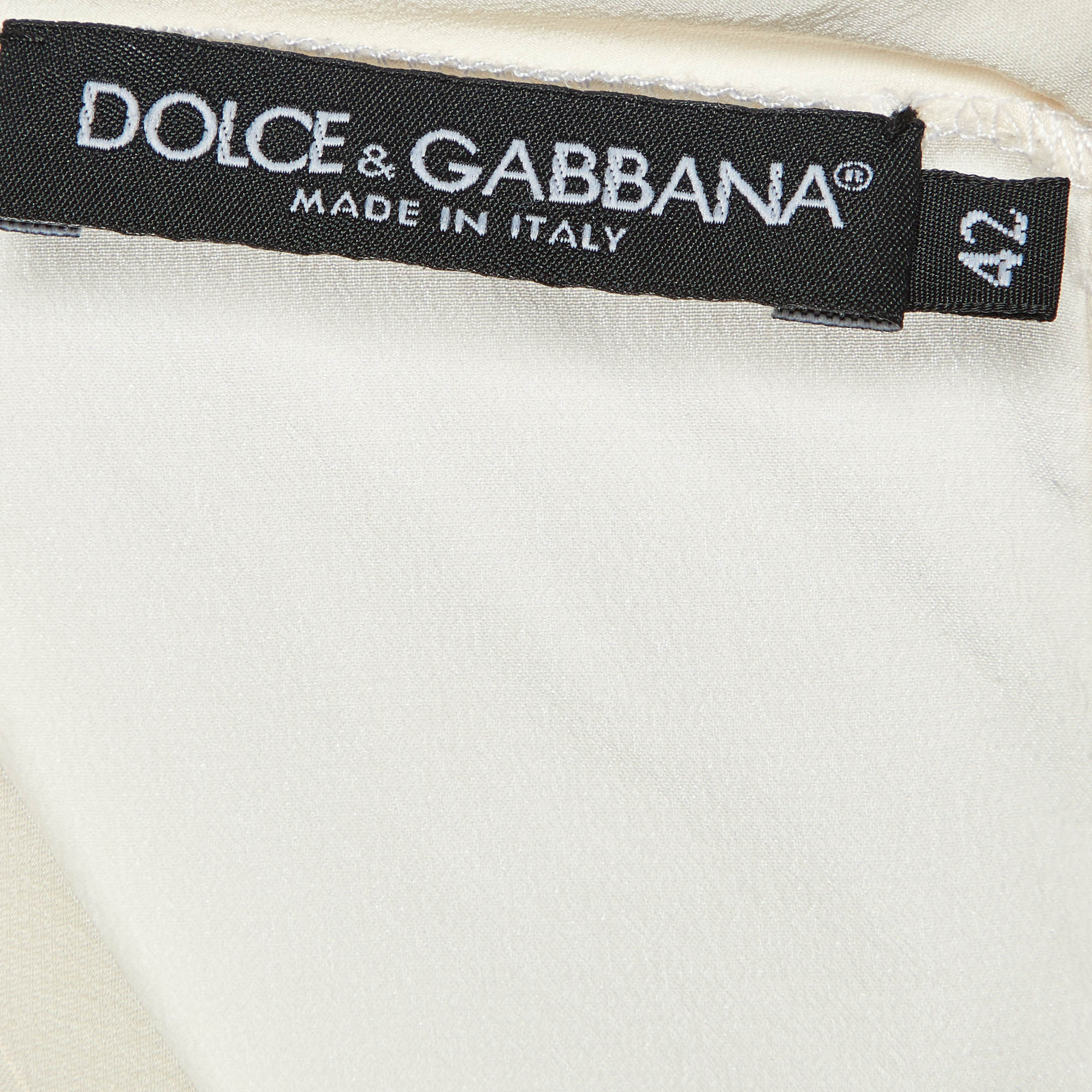 Dolce & Gabbana Cream Silk Floral Logo Detail Sleeveless Top M 