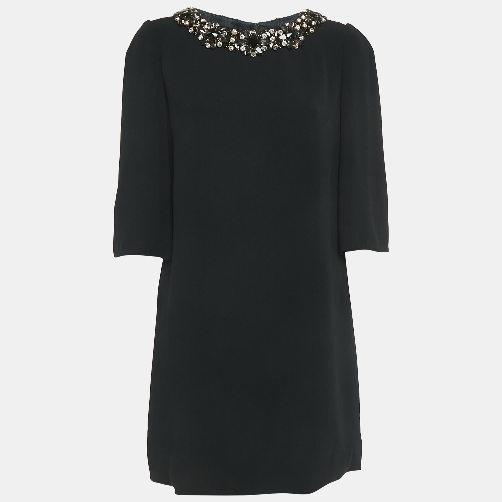 

Dolce & Gabbana Black Crepe Neck Embellished Mini Dress M