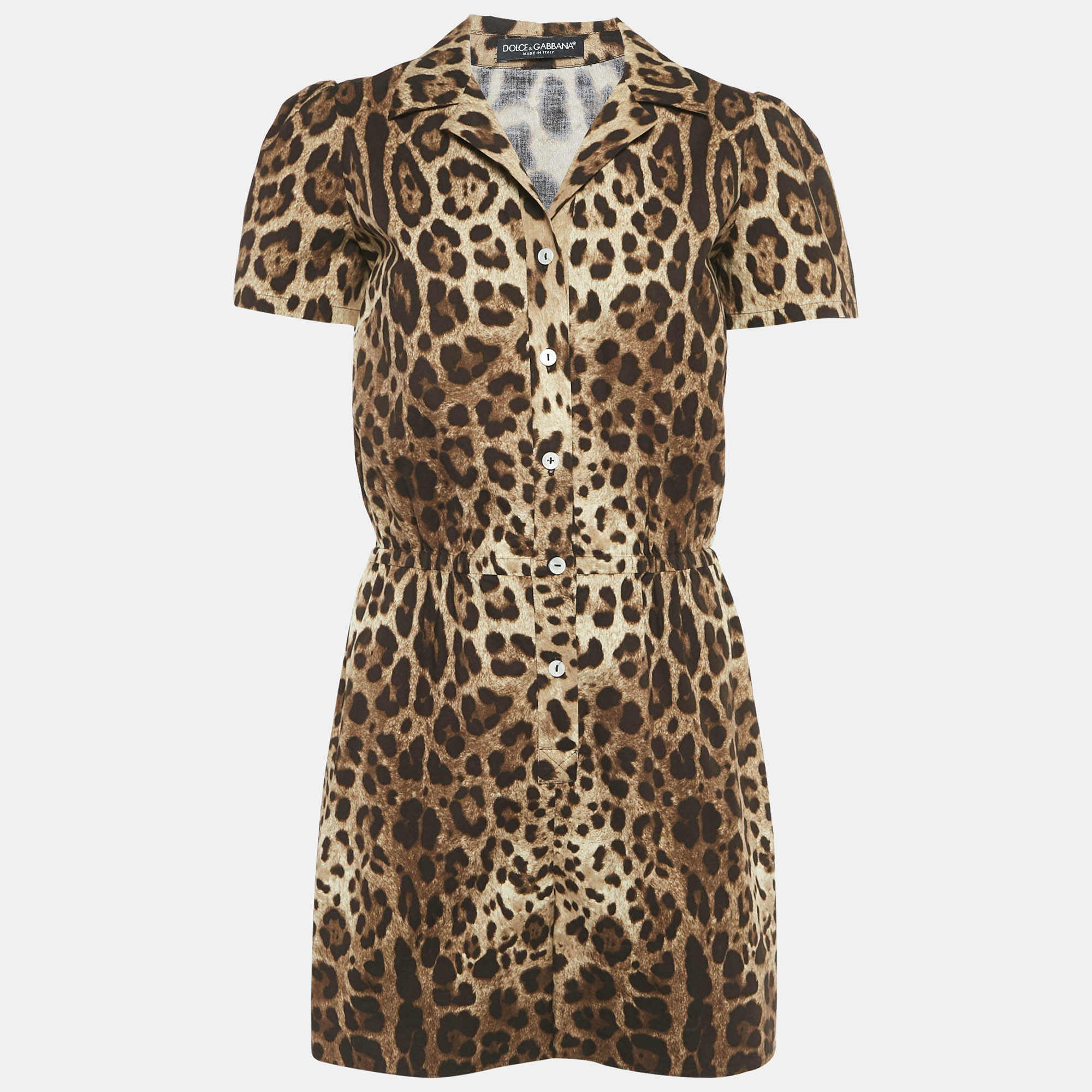 

Dolce & Gabbana Brown Leopard Print Stretch Crepe Playsuit S