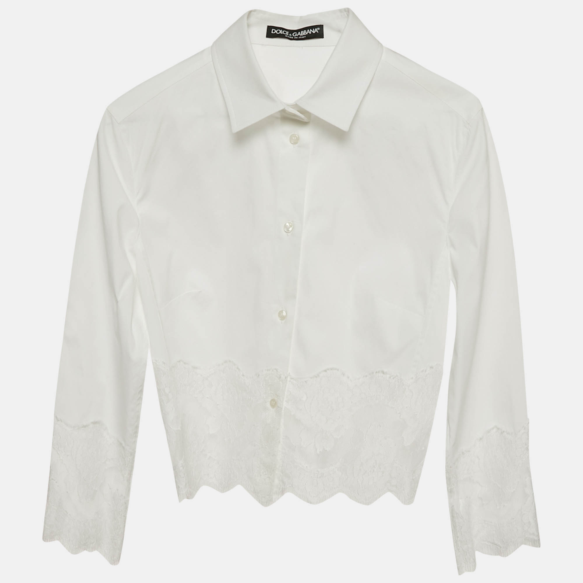 

Dolce & Gabbana White Lace Trim Cotton Crop Shirt M