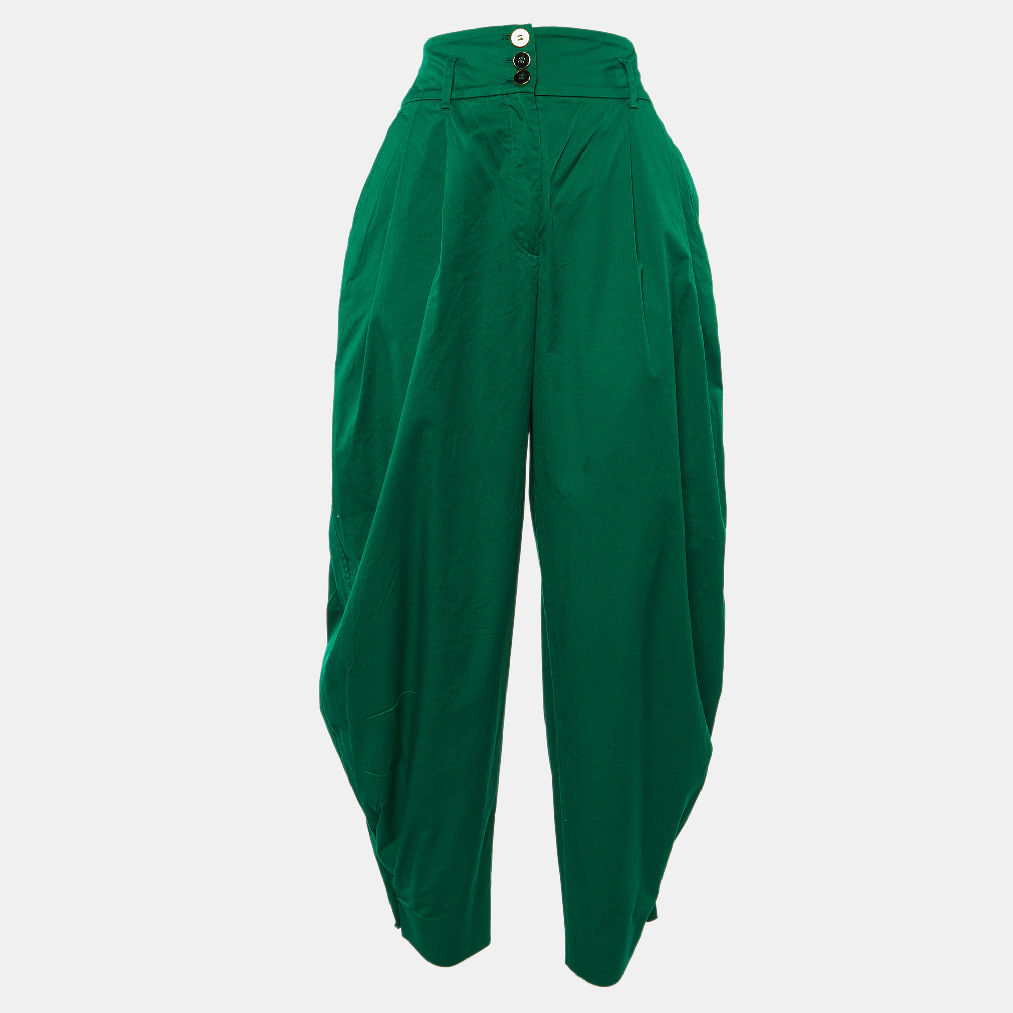 

Dolce & Gabbana Green Cotton Pleat Detail Tapered Trousers M