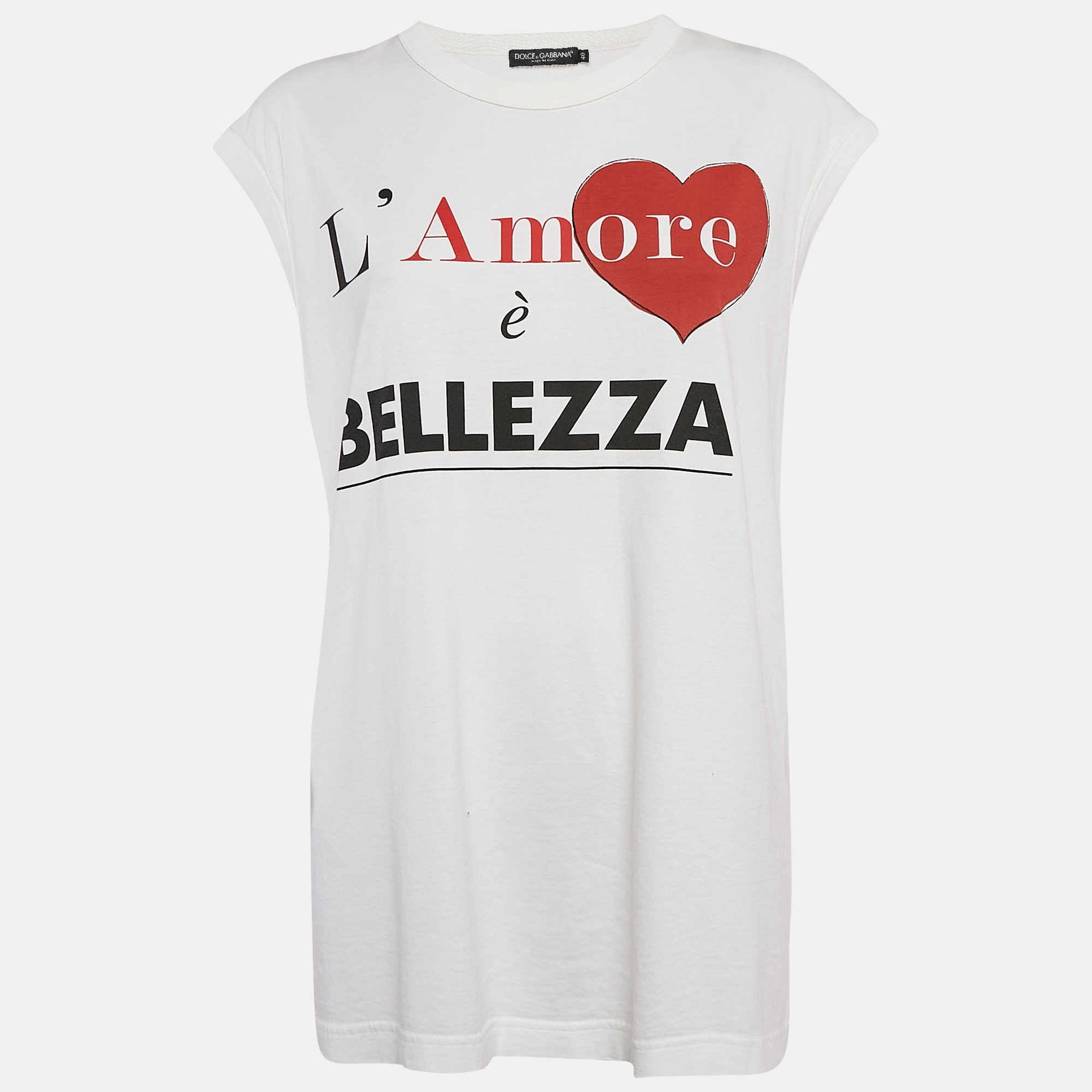 

Dolce & Gabbana White Cotton L'Amore E Bellezza Printed Tank Top S