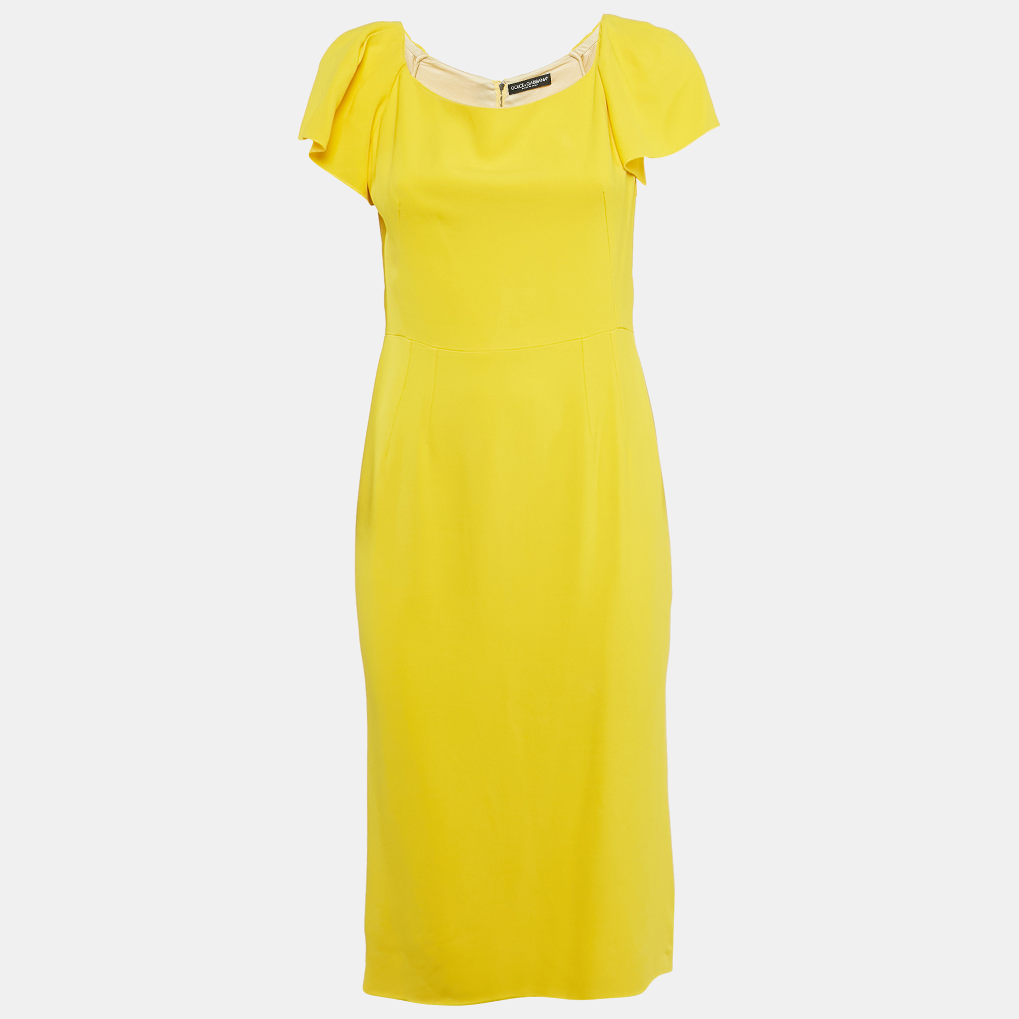 

Dolce & Gabbana Yellow Crepe Cap Sleeve Midi Dress L