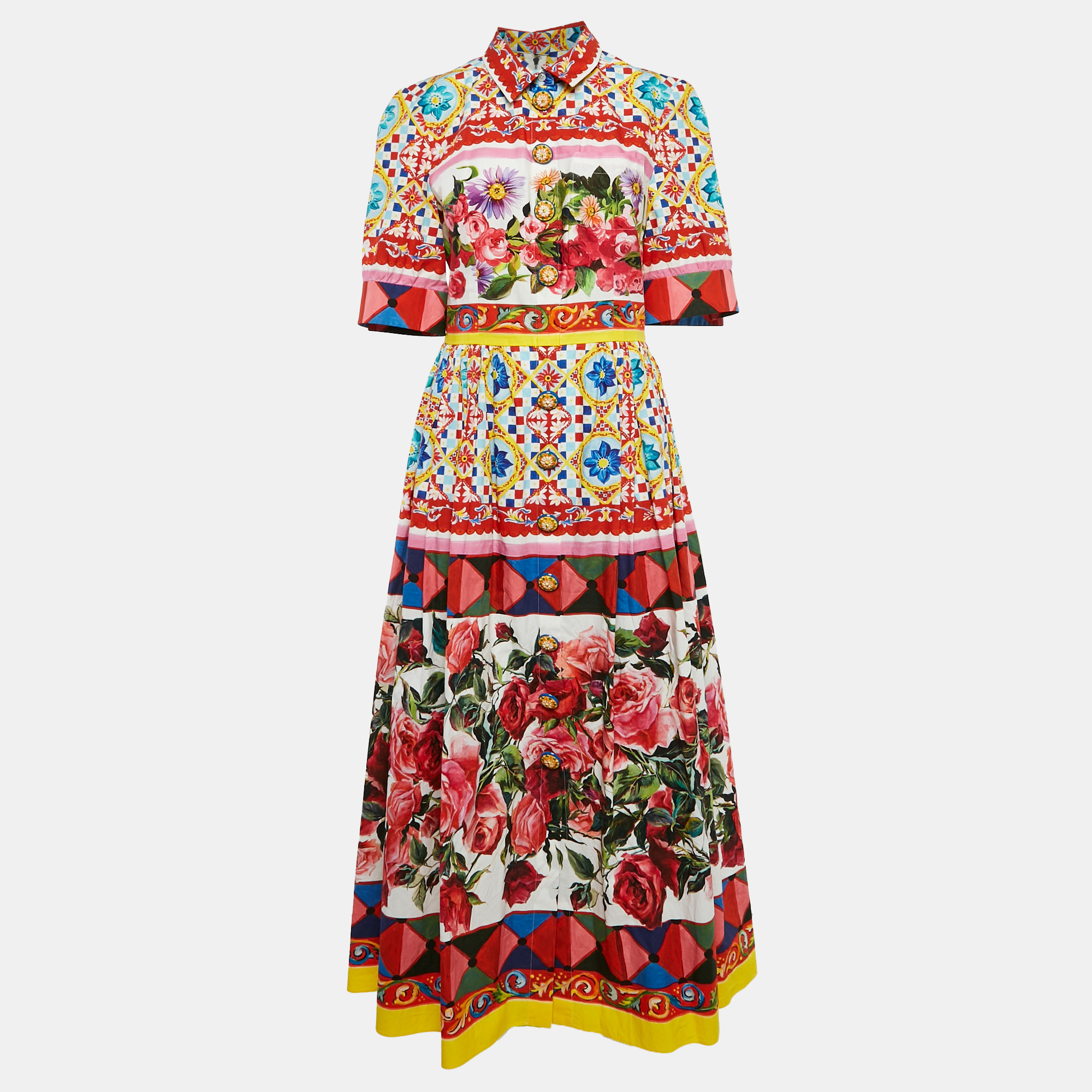 

Dolce & Gabbana Multicolor Print Cotton Button Detail Long Dress L