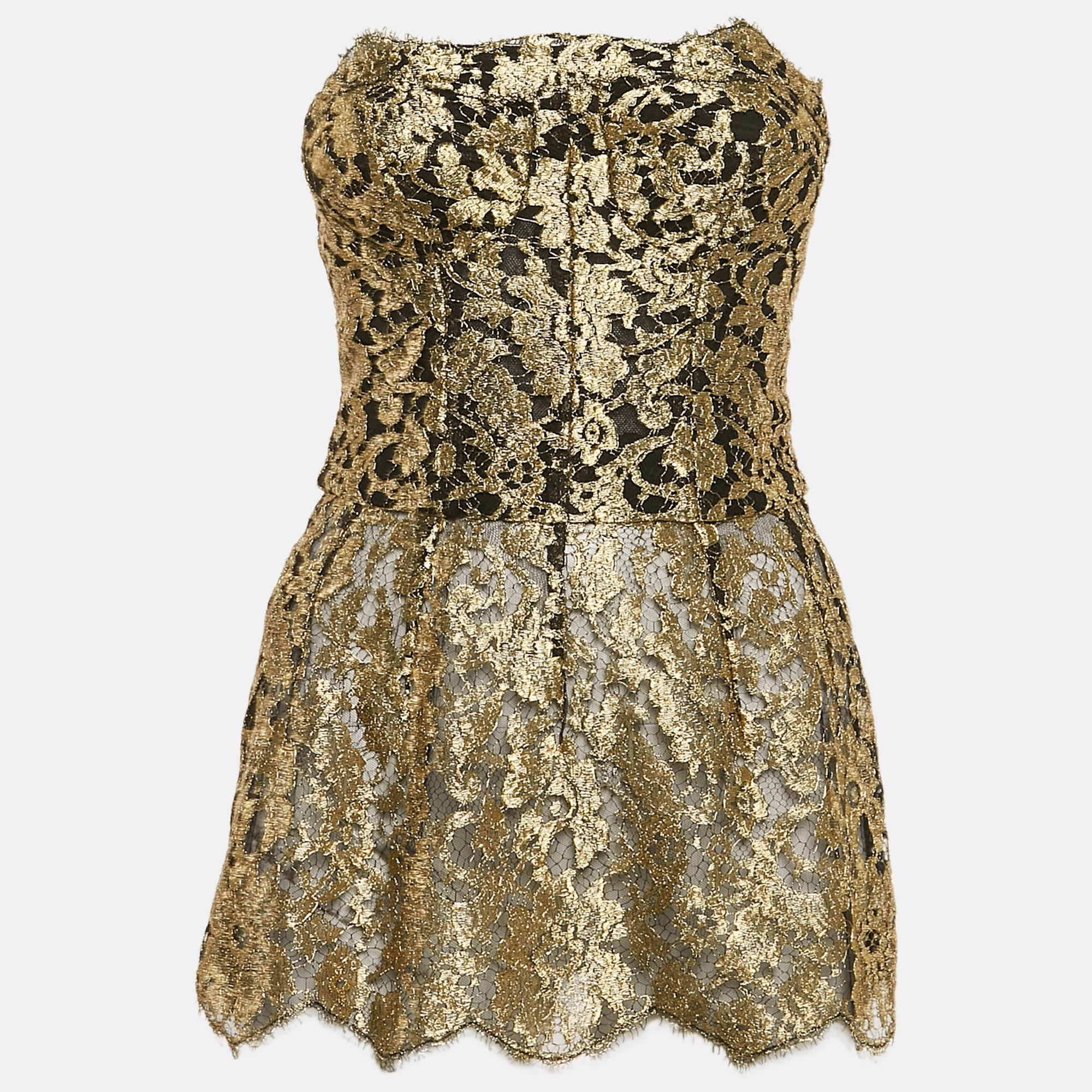 

Dolce & Gabbana Gold Lace Off-Shoulder Flared Top S