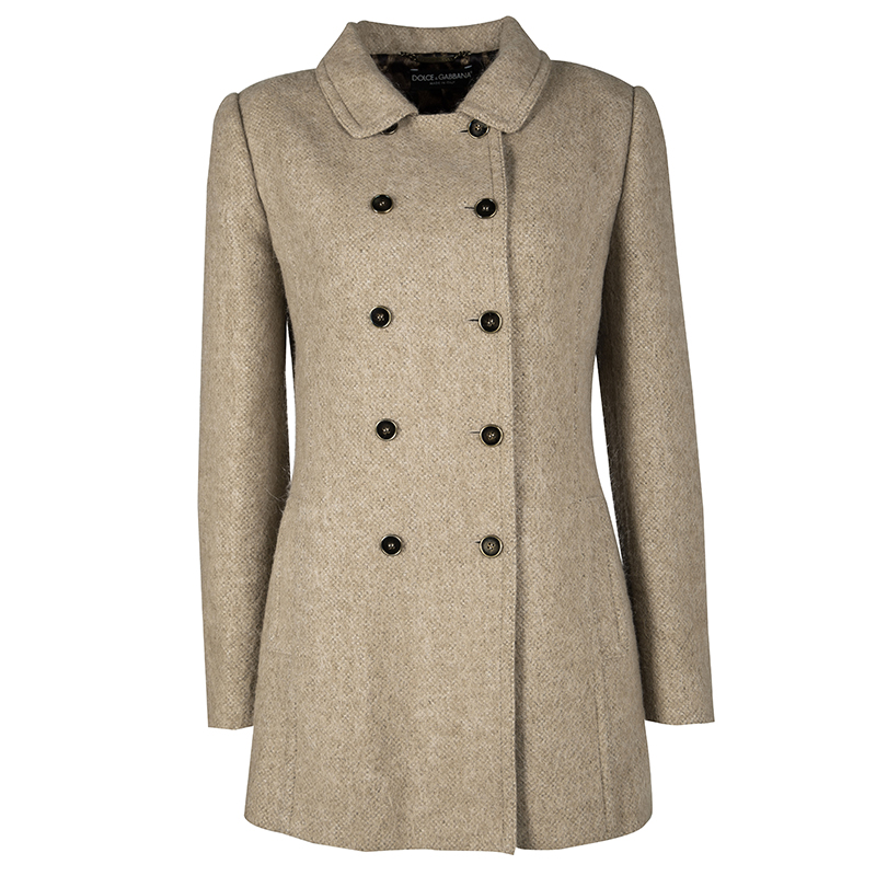 Pre Owned Dolce and Gabbana Beige Mohair Alpaca Blend Double Breasted Overcoat S