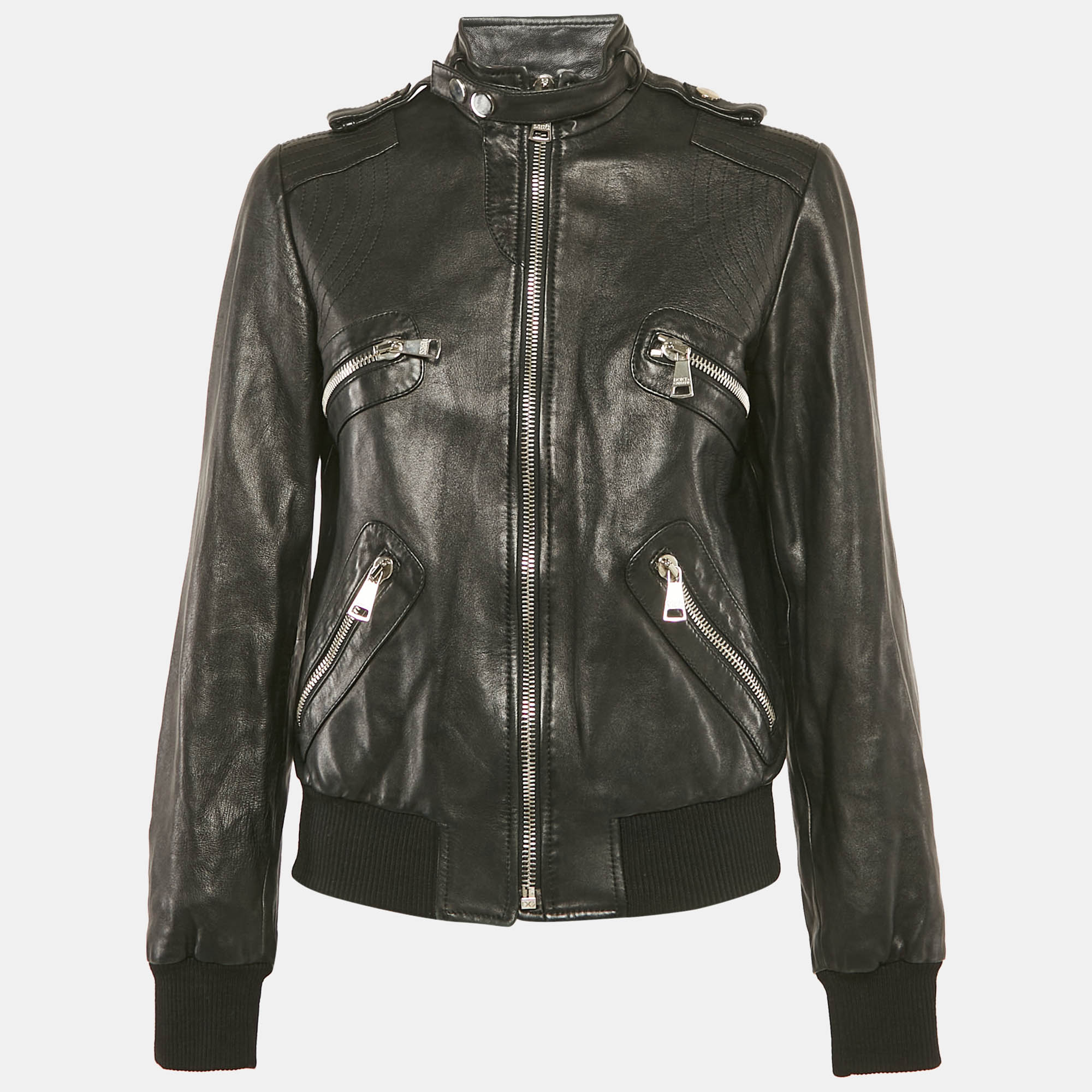 

Dolce & Gabbana Black Leather Zip-Up Jacket S