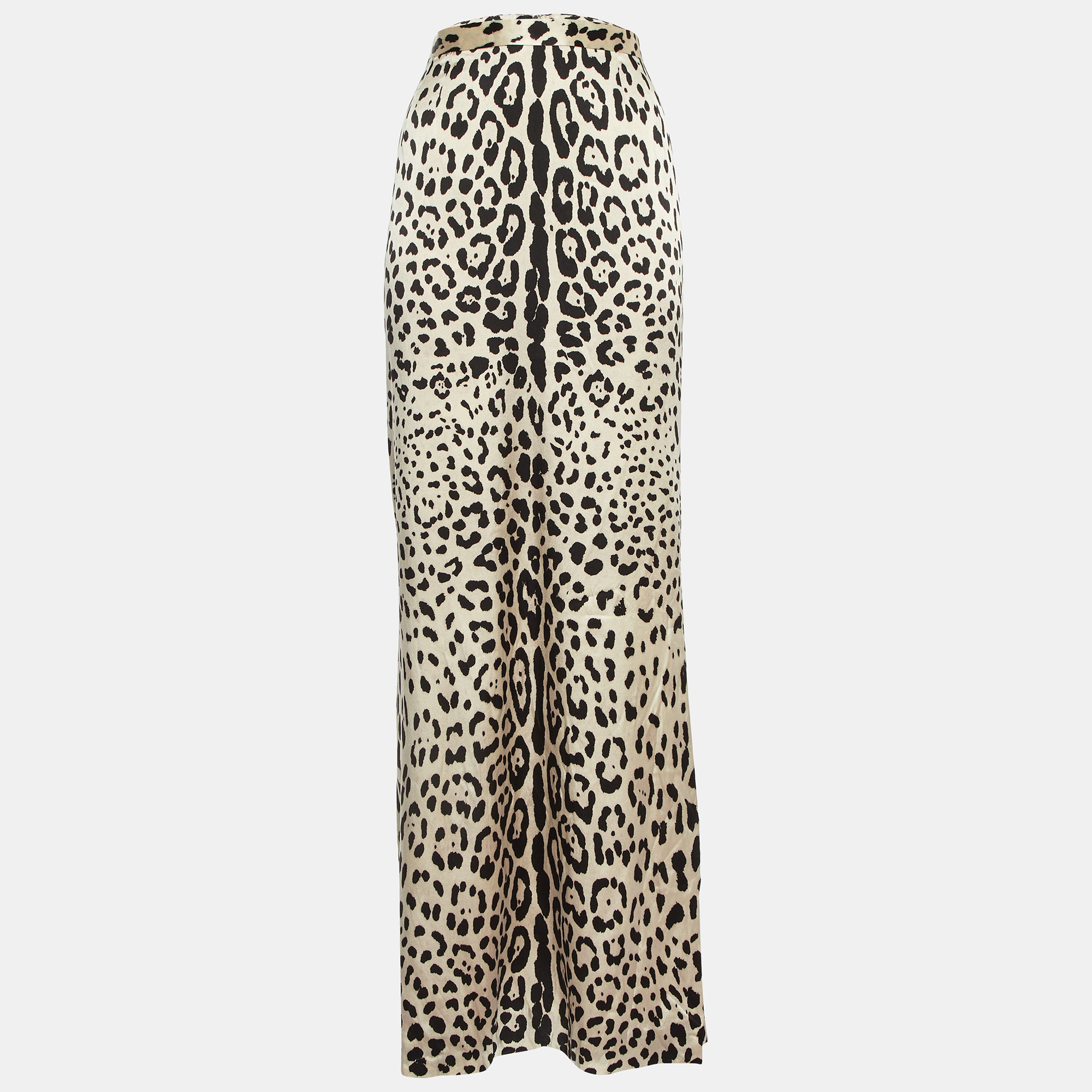 

Dolce & Gabbana Leopard Print Silk Satin Maxi Skirt L, Cream