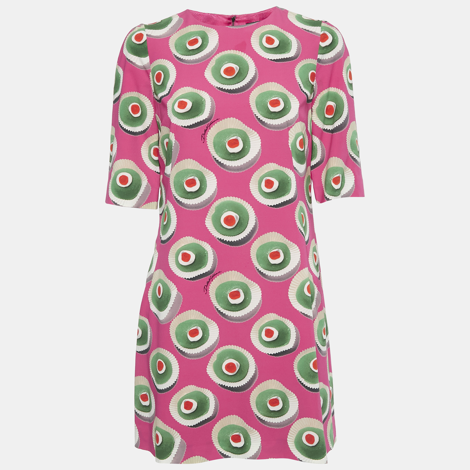 

Dolce & Gabbana Pink Sicily Cupcake Print Silk Mini Dress S