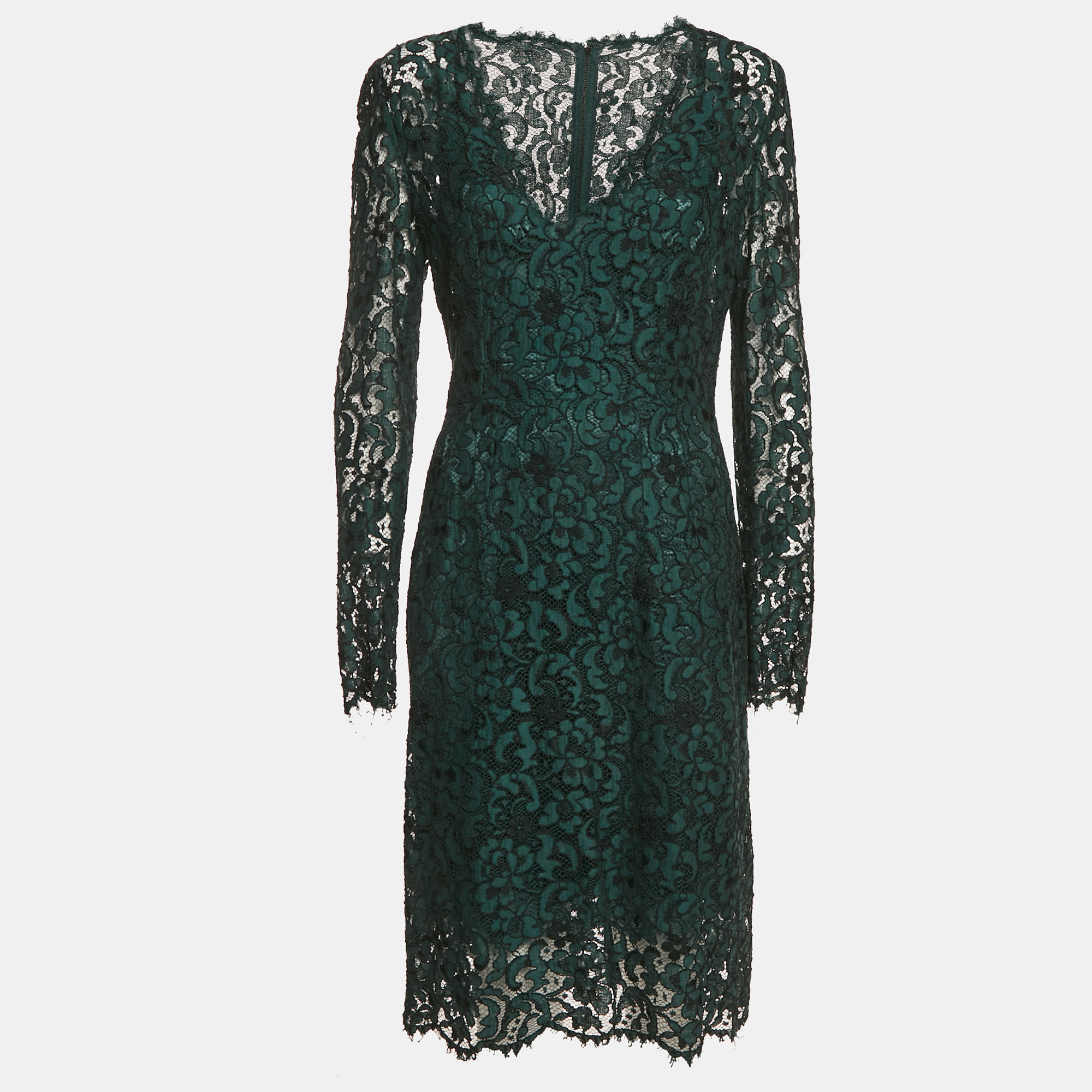 

Dolce & Gabbana Green Lace Long Sleeve Midi Dress M