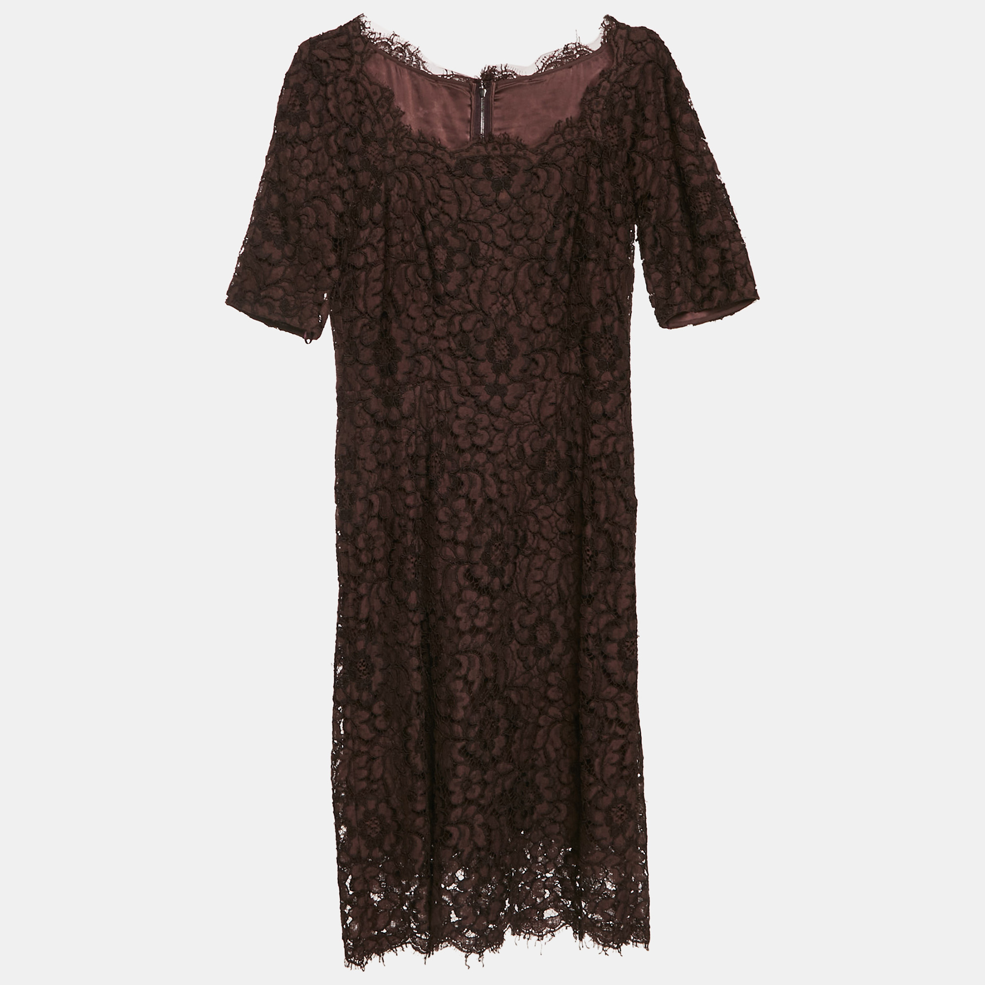 

Dolce & Gabbana Brown Corded Lace Long Sleeve Midi Dress M
