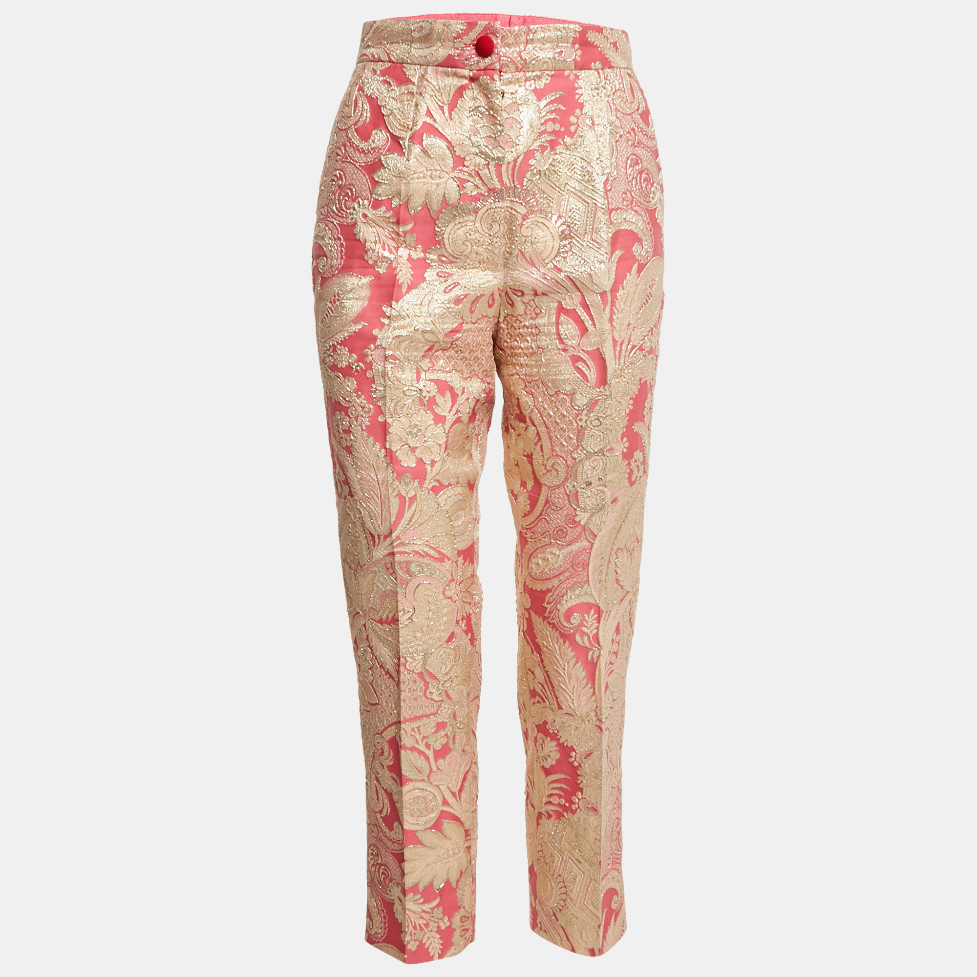 

Dolce & Gabbana Pink/Gold Paisley Brocade Trousers S