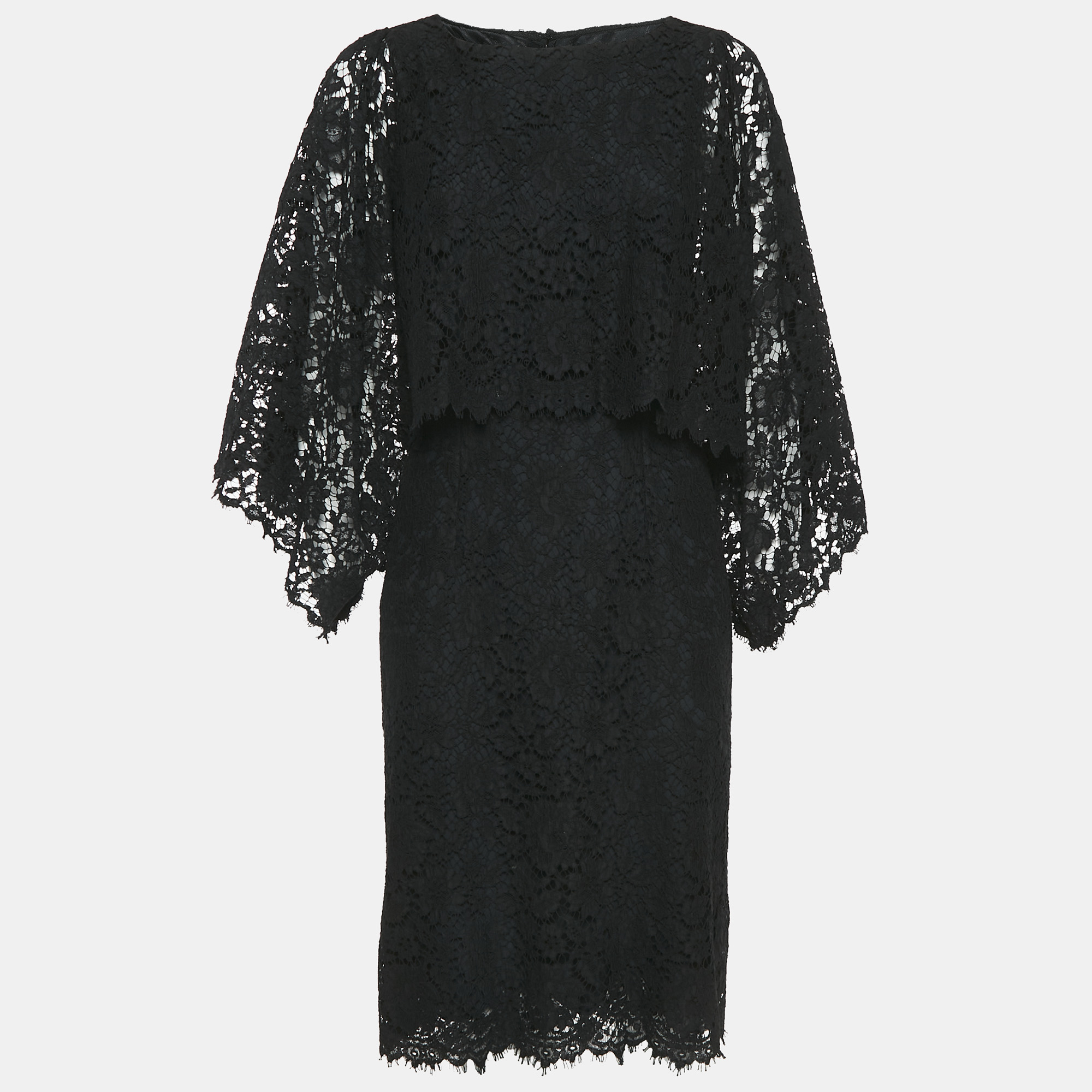 

Dolce & Gabbana Black Lace Cape Detail Midi Dress M