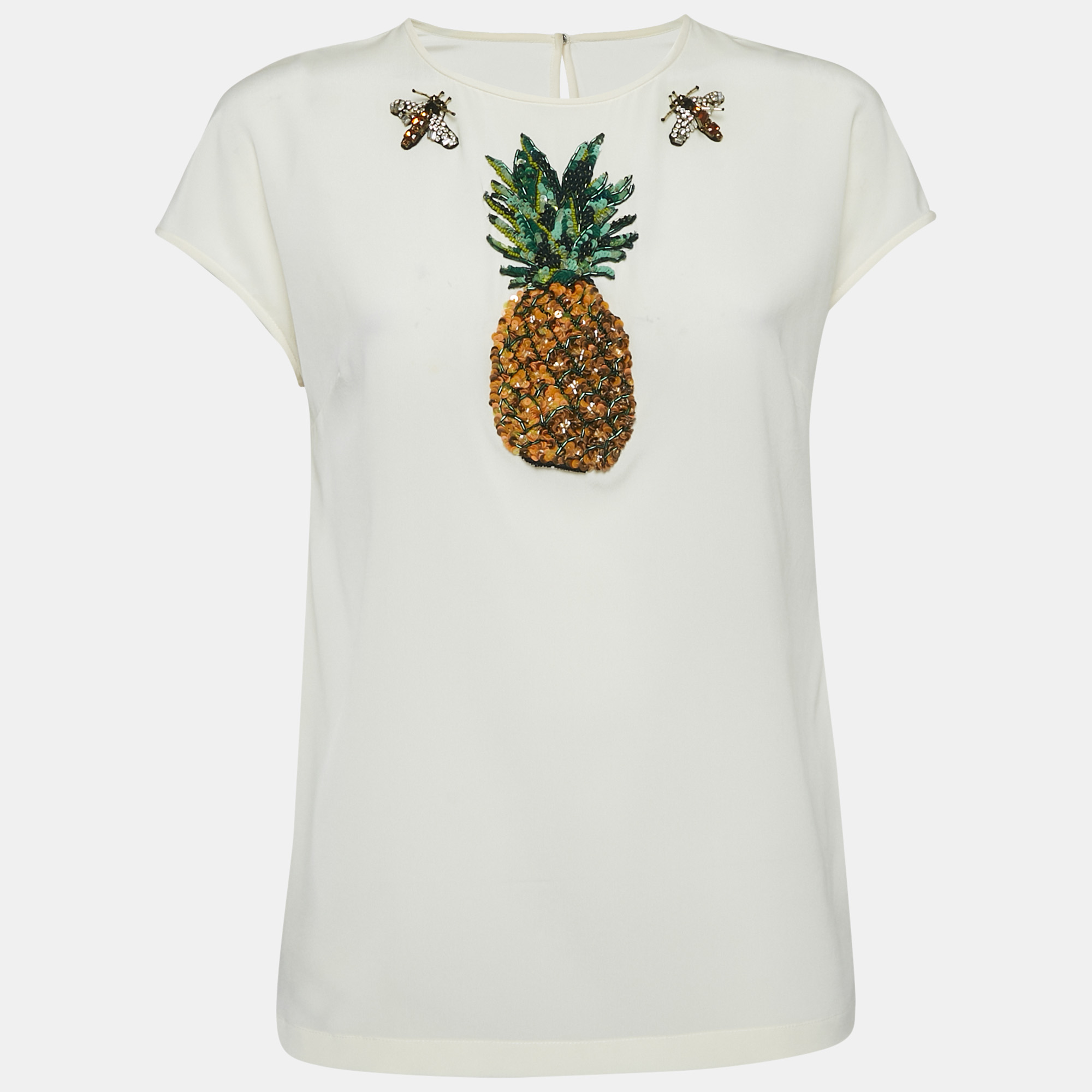 

Dolce & Gabbana Off-White Embellished Silk Top S