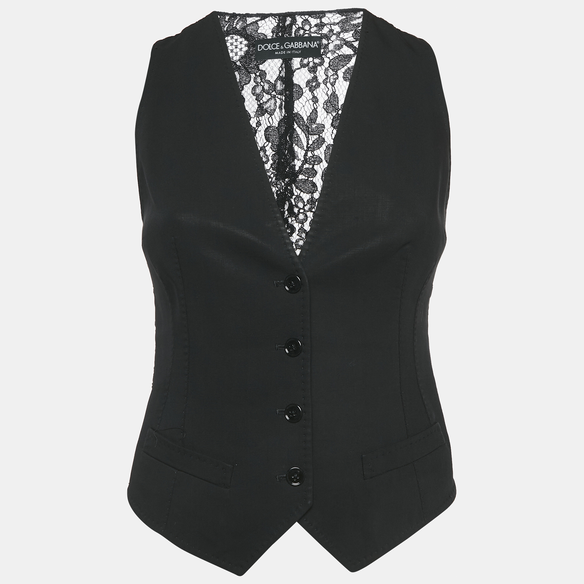 

Dolce & Gabbana Black Lace and Viscose Button Front Vest S