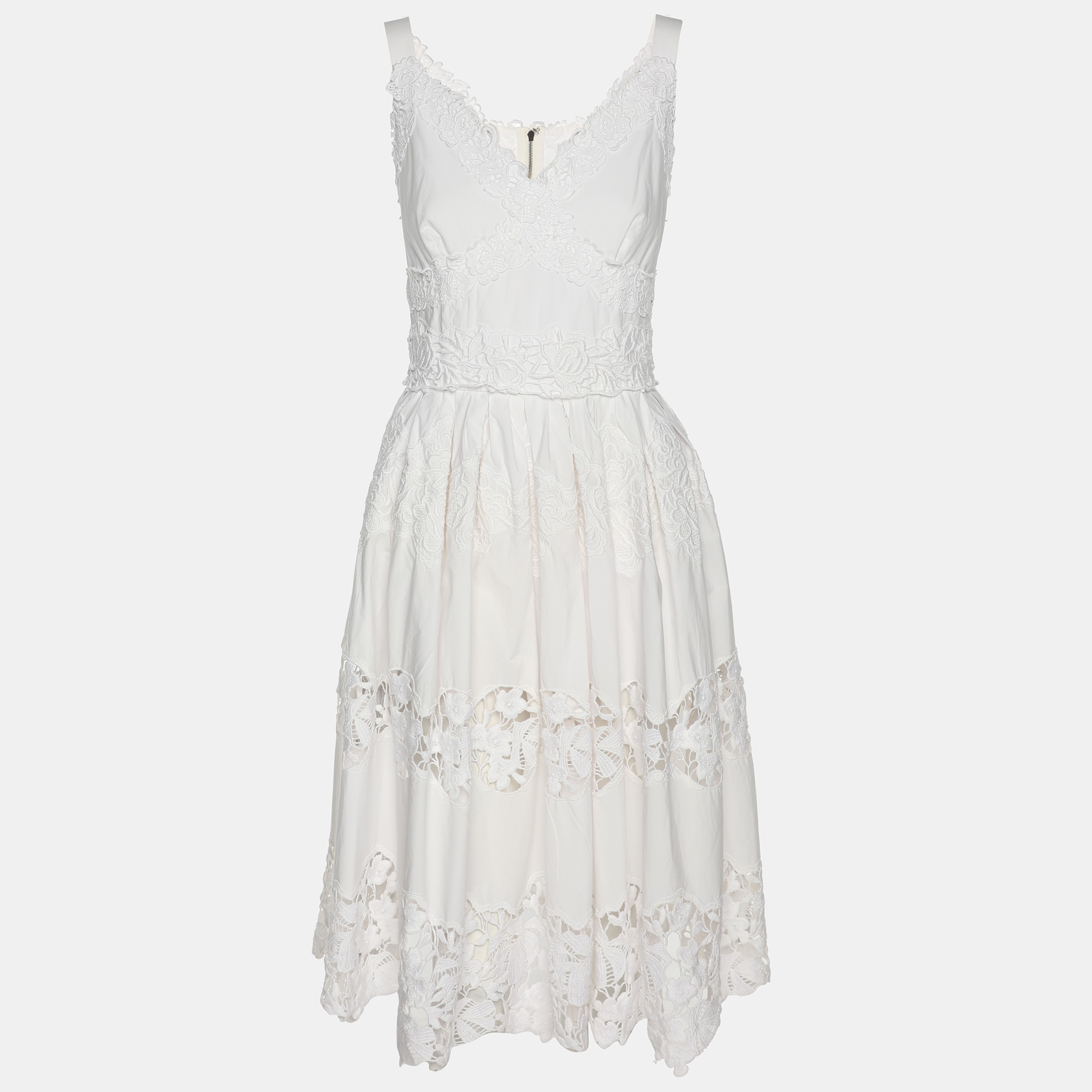 

Dolce & Gabbana White Floral Embroidered Midi Dress M