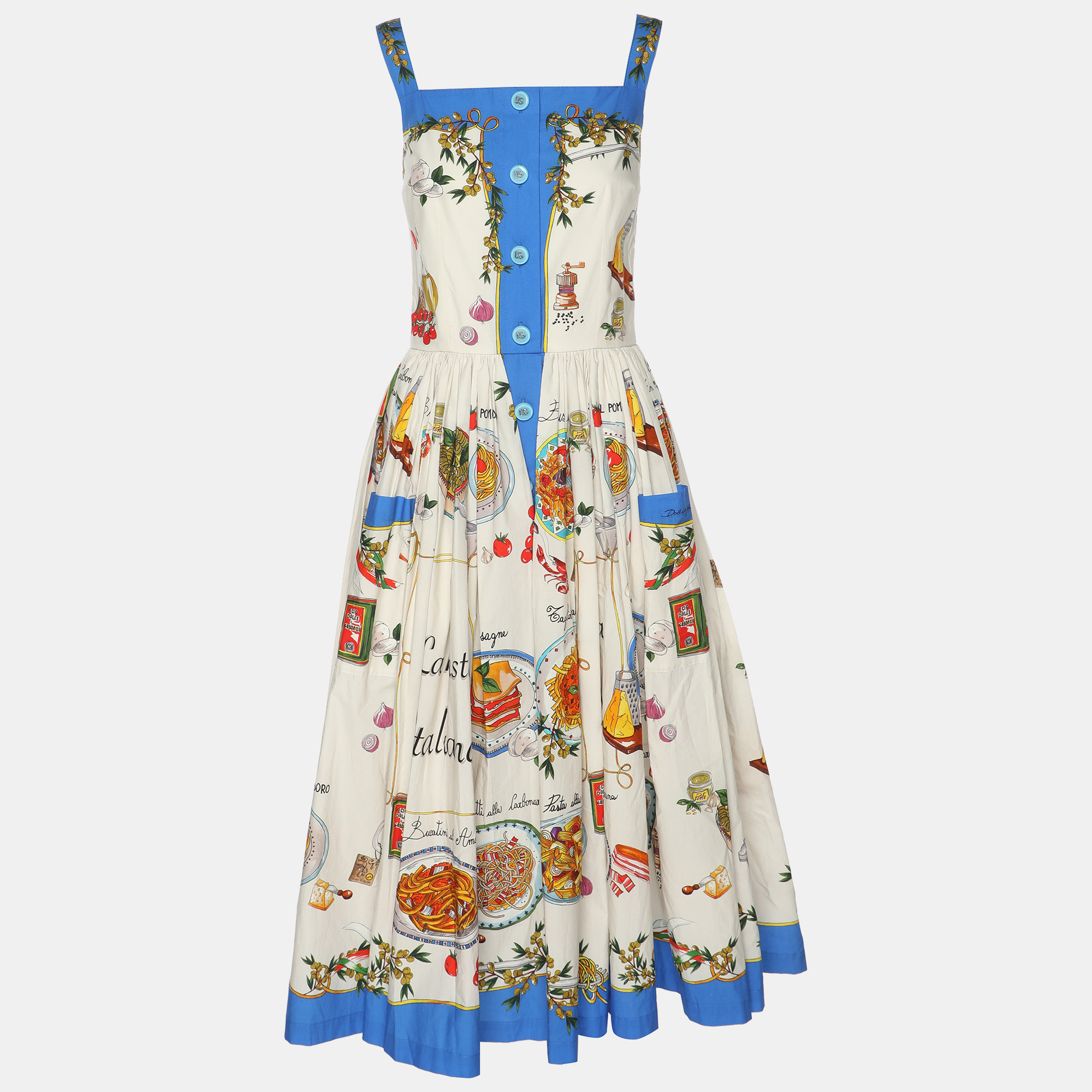 

Dolce & Gabbana Multicolor Pasta Print Cotton Midi Dress S