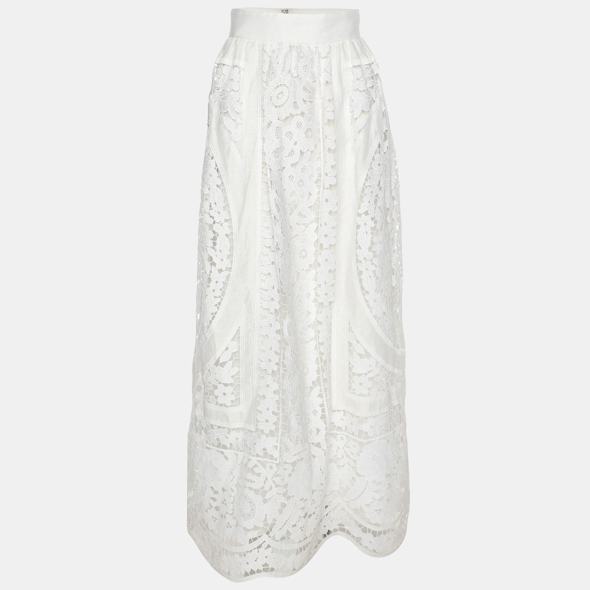 

Dolce & Gabbana White Embroidered Cotton Maxi Skirt M