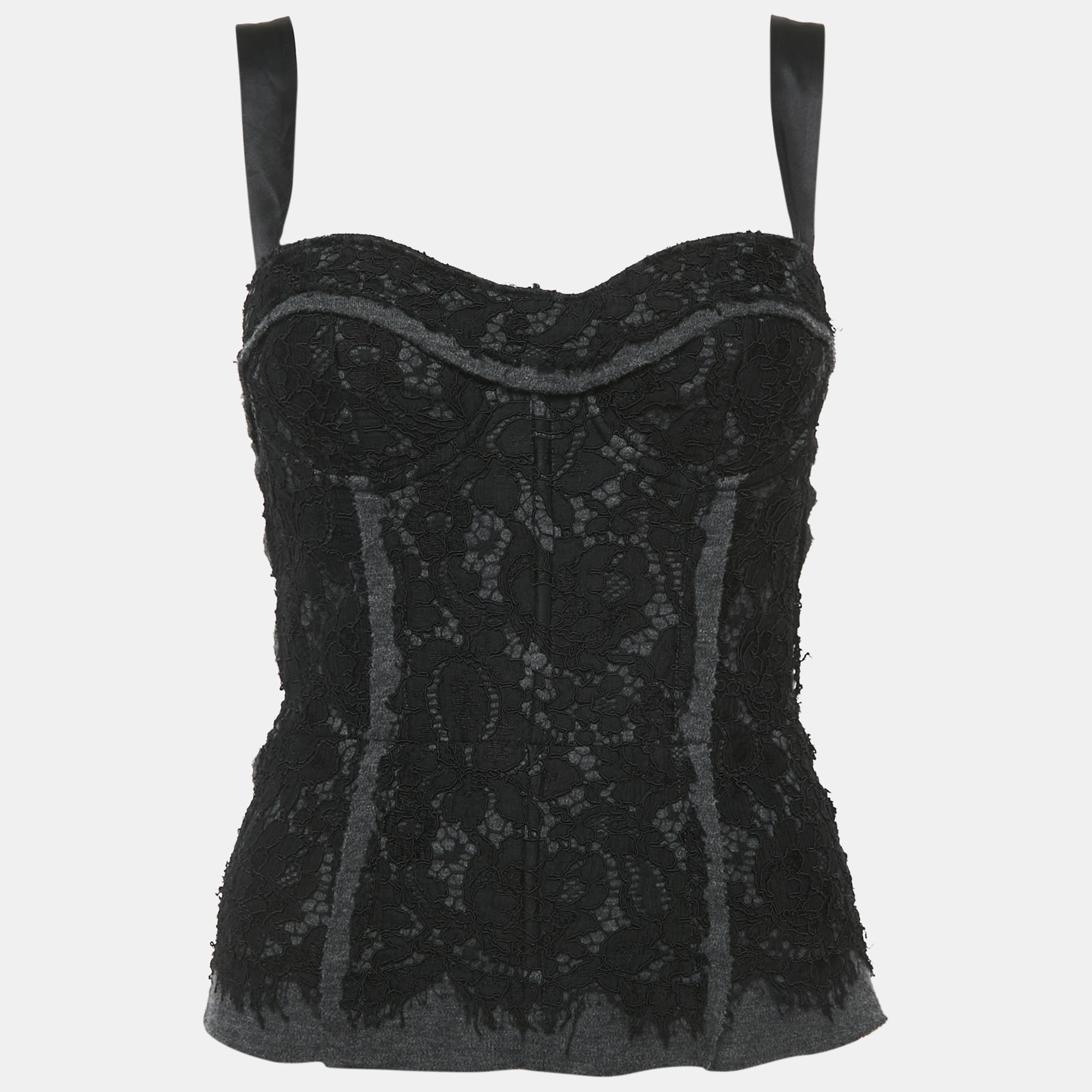 

Dolce & Gabbana Black Lace and Jersey Bustier Top M