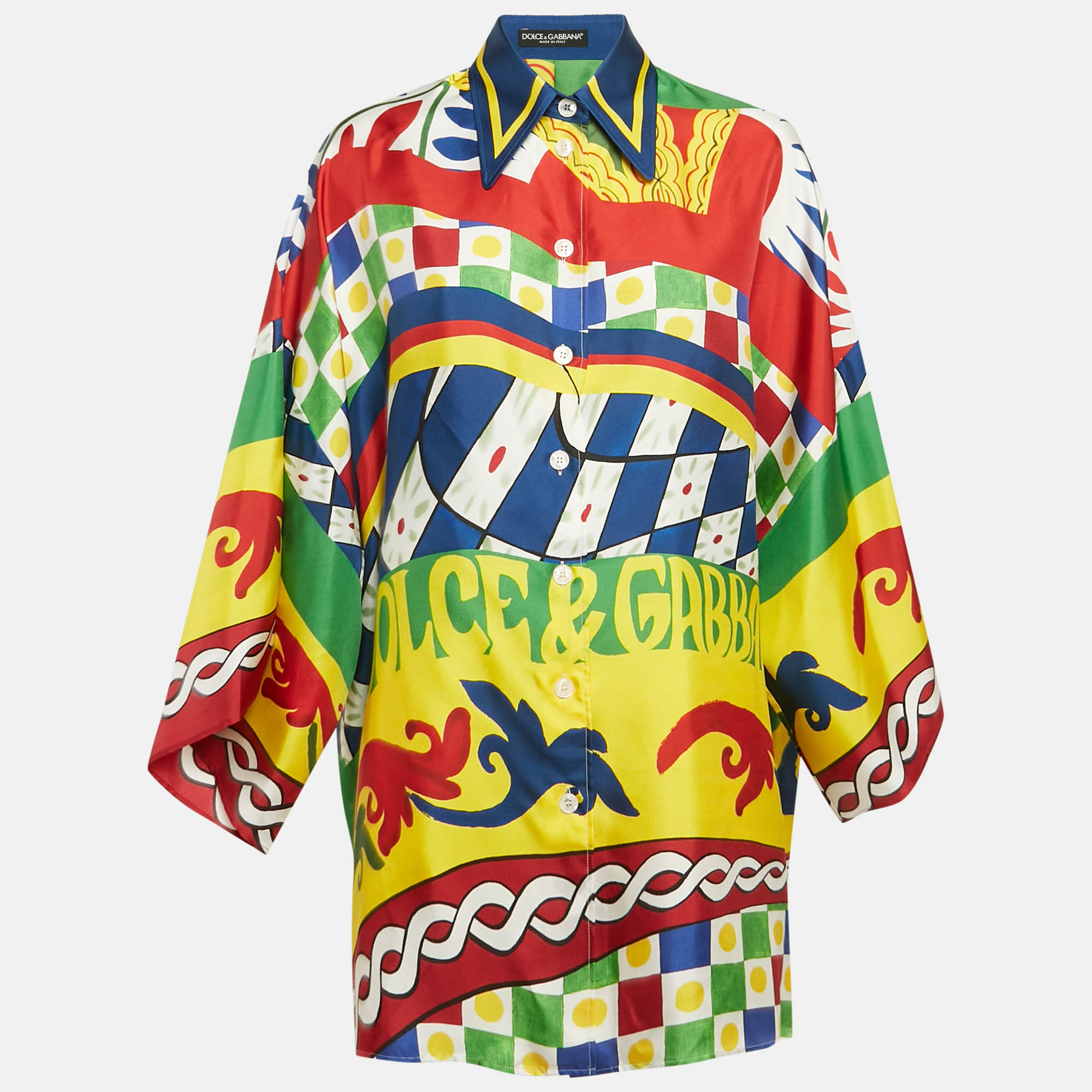 

Dolce & Gabbana Multicolor Carretto Print Silk Oversized Shirt M